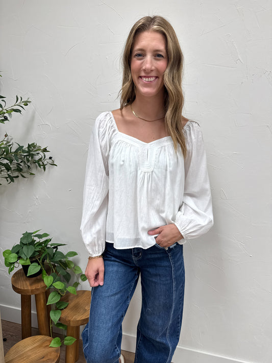 Heart Neck Woven Blouse Top