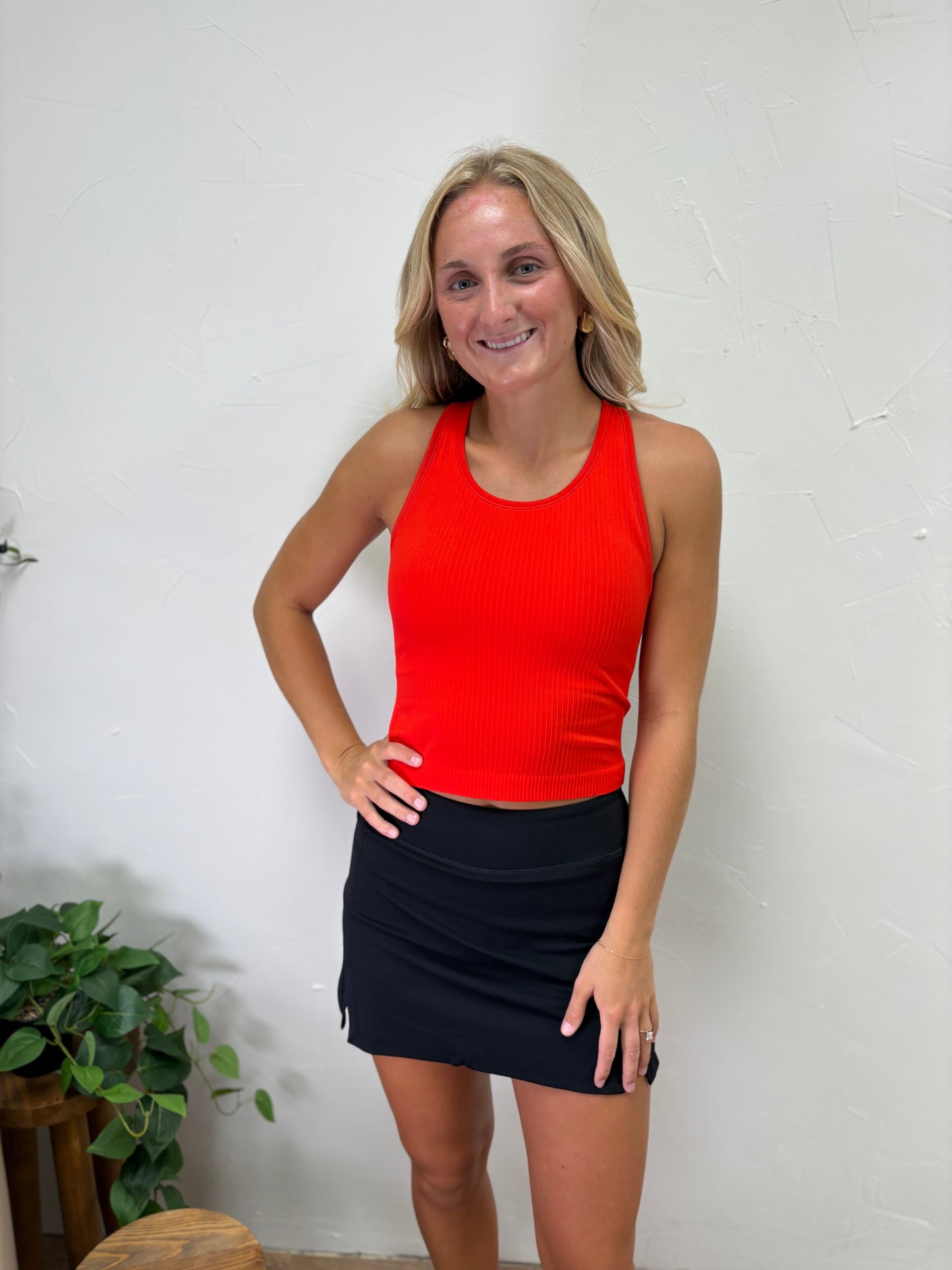 Rib Seamless Racerback Tank With Inner Bra