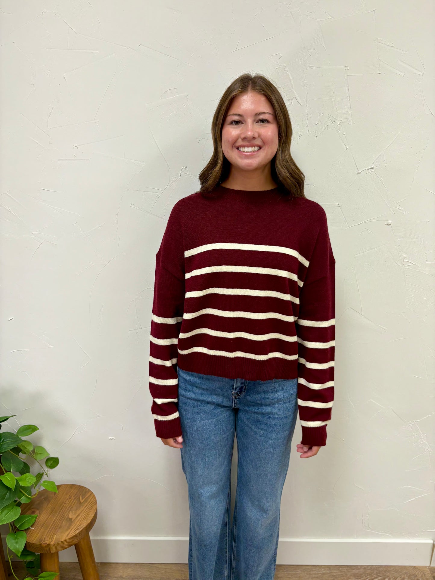 Striped Drop Shoulder Lightweight Sweater