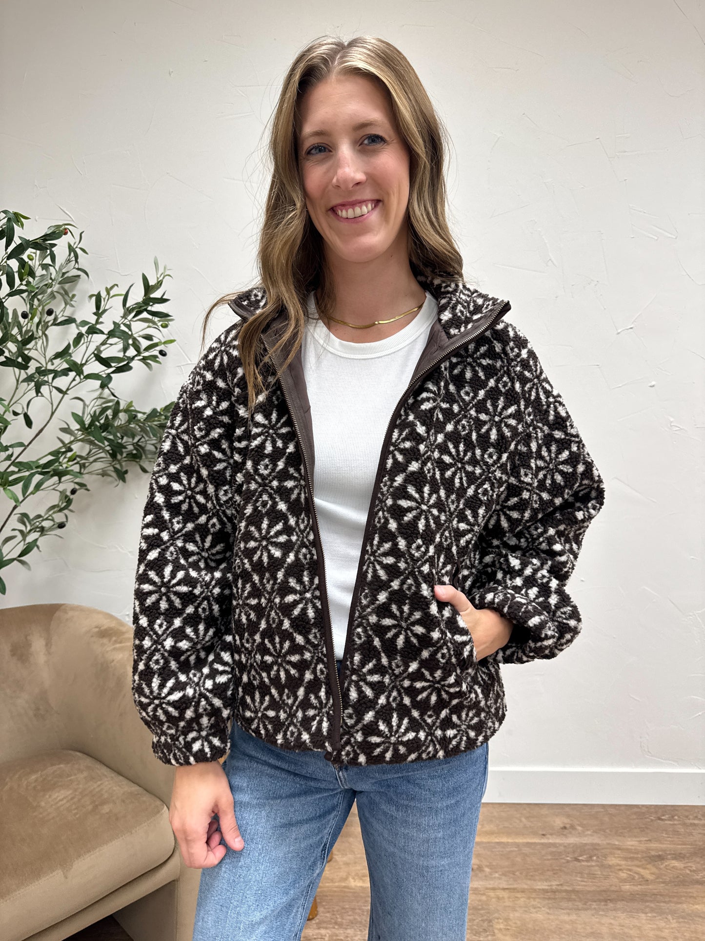 Snowflake Zip-Up Sherpa Jacket