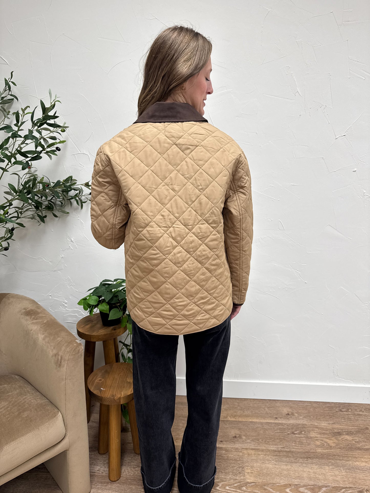 Contrast Collar Quilted Puffer Work Jacket