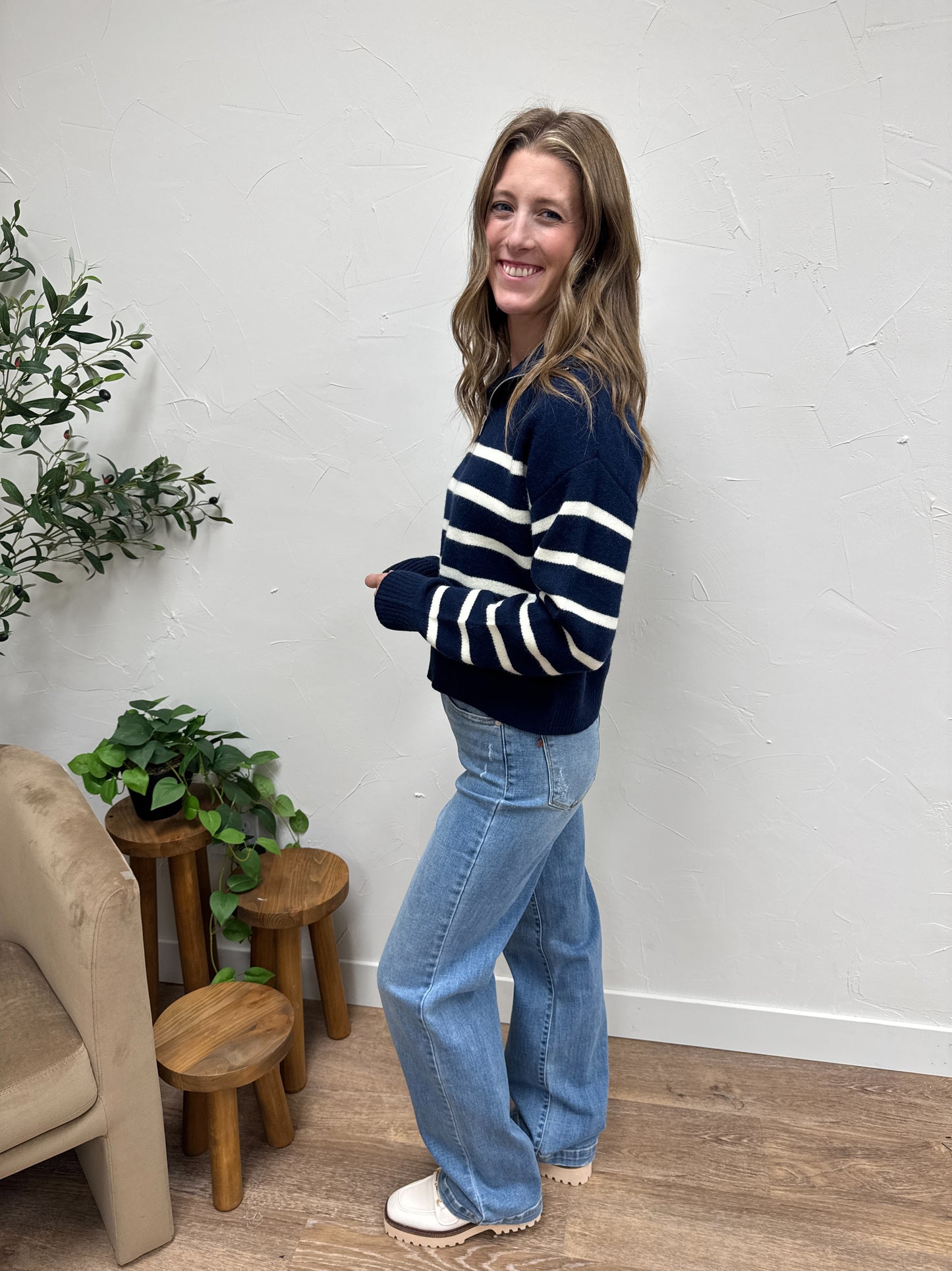Quarter Zip Striped Top