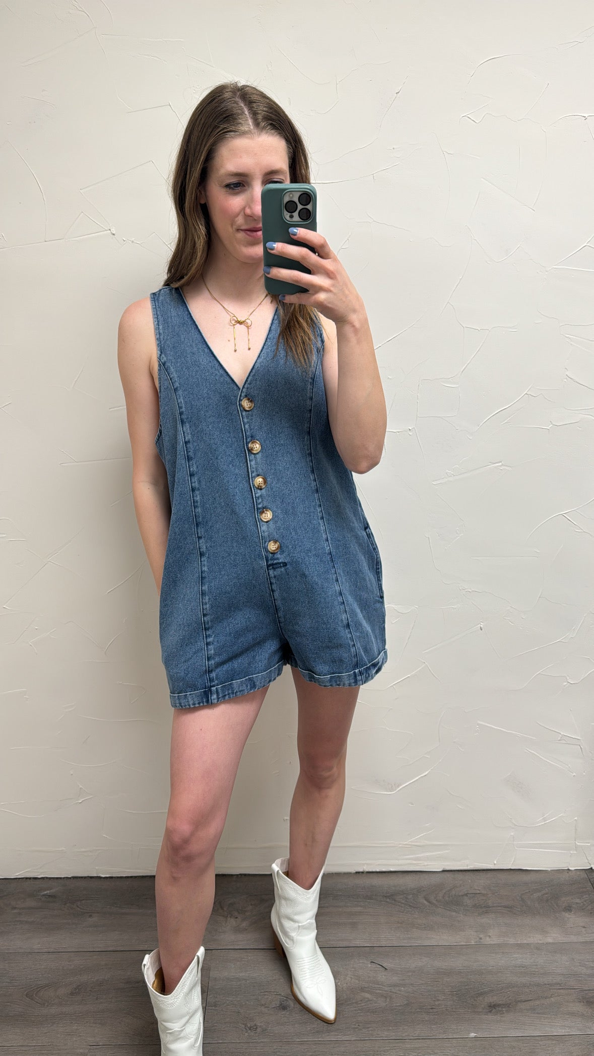 Button Front Sleeveless Denim Romper