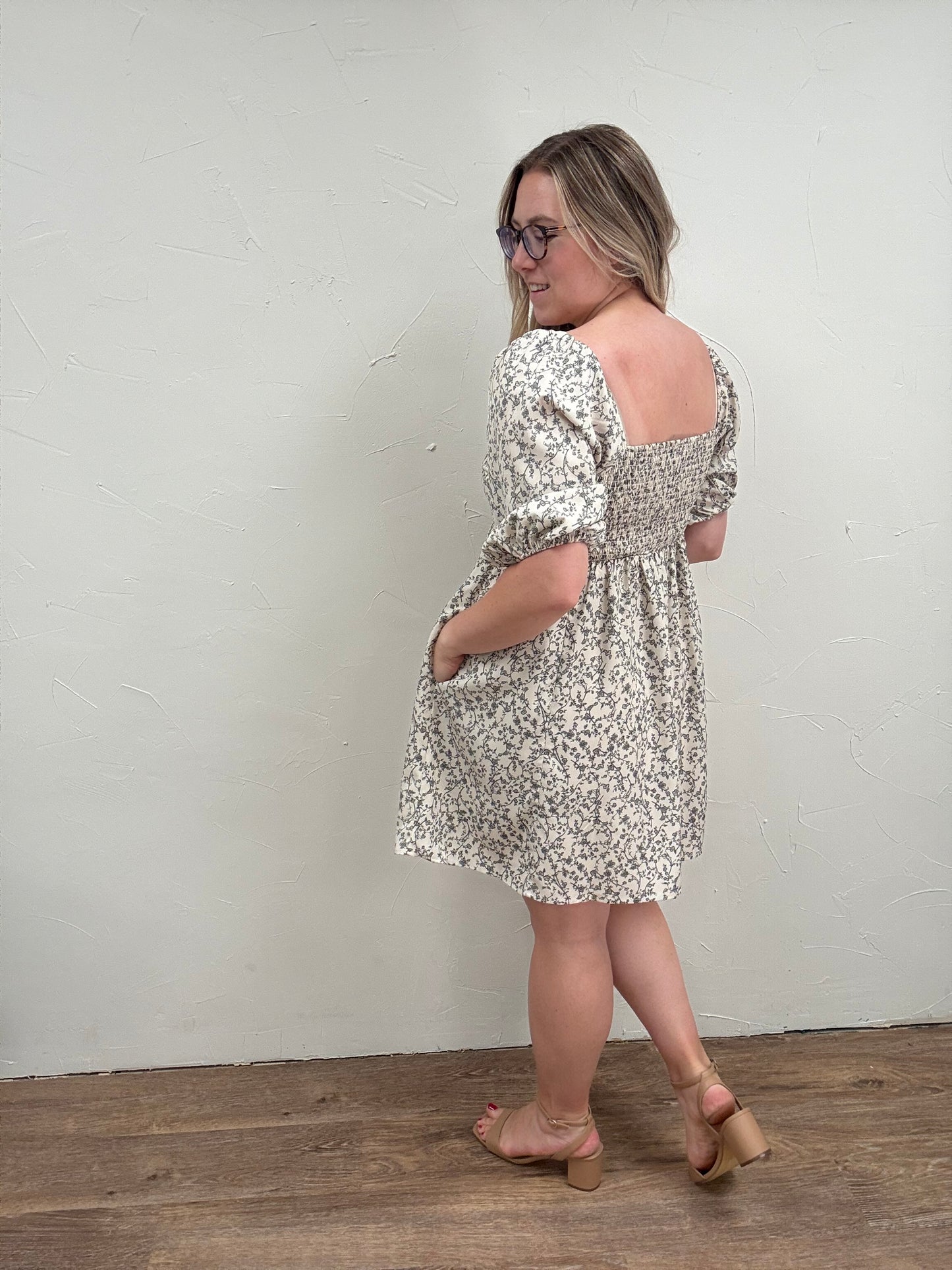 Floral Square Neck Mini Dress
