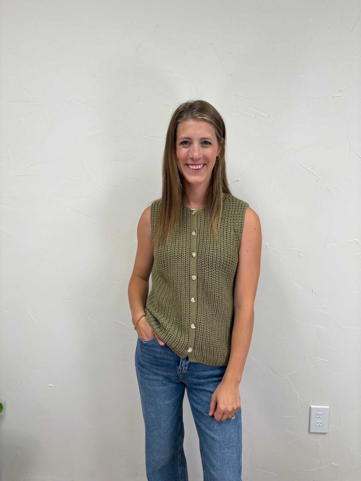 Textured Button-up Sweater Vest