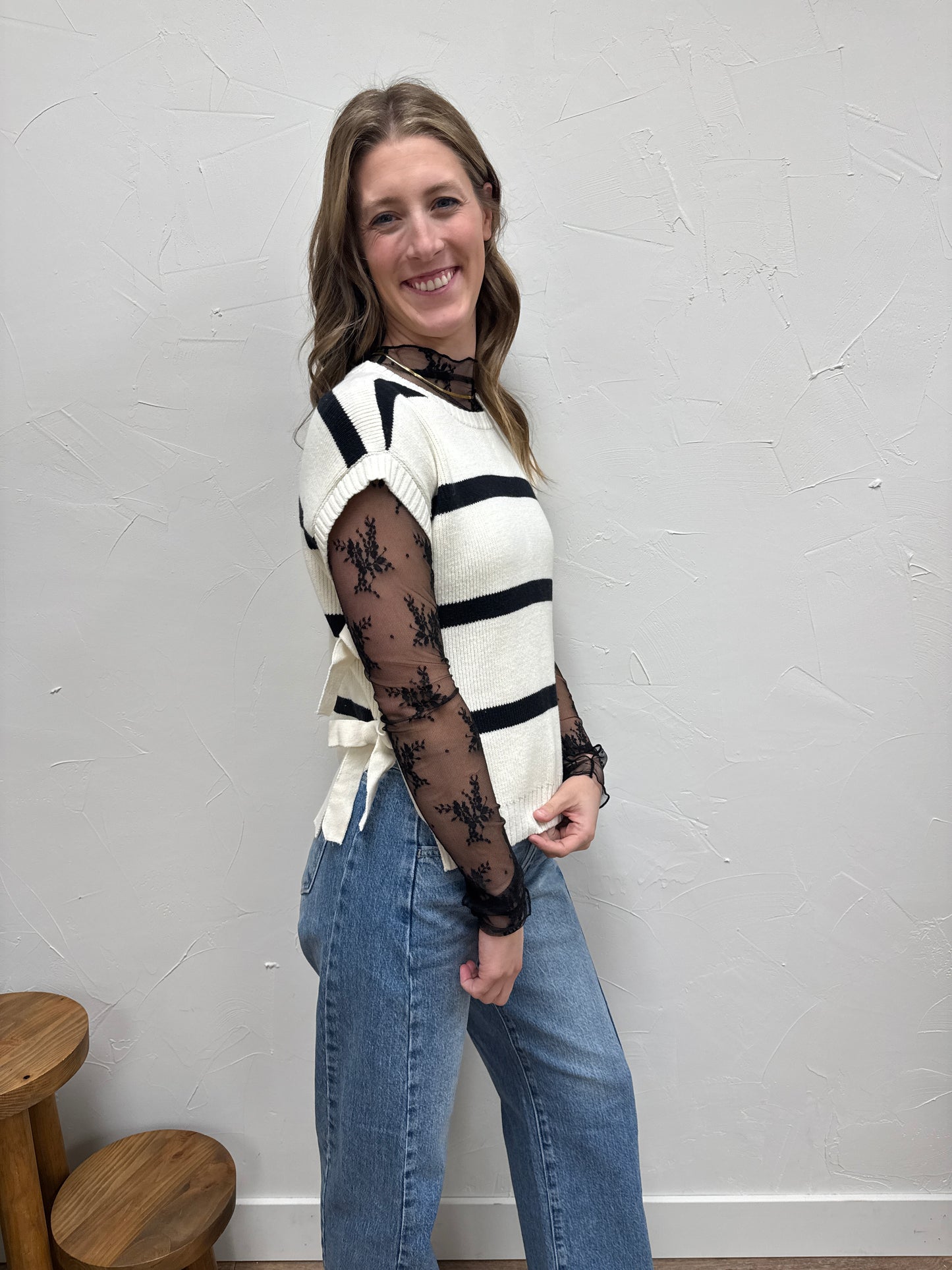 Stripe Side Tie Sweater Vest