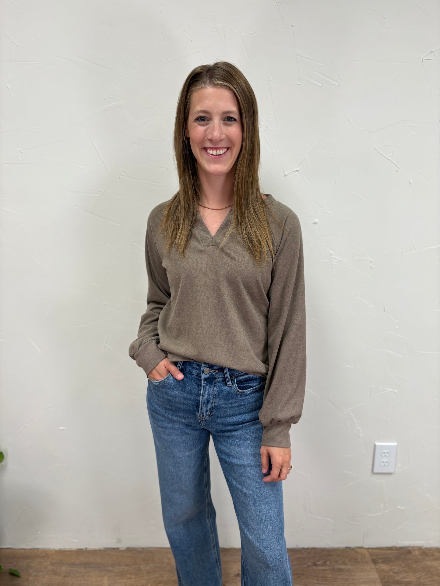 split neck corduroy top