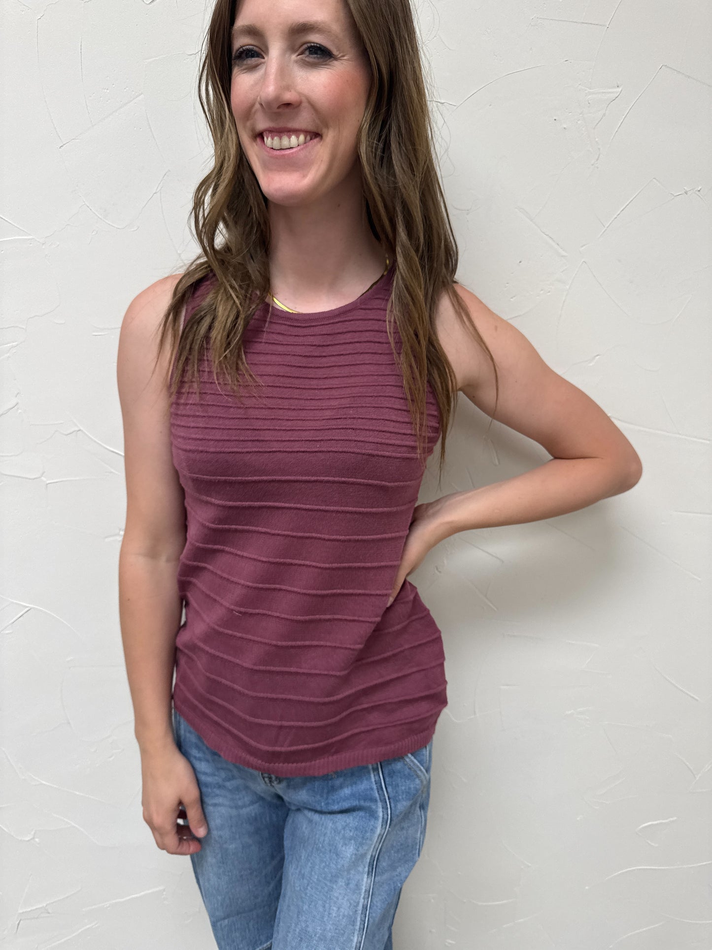Pintuck texture striped tank top