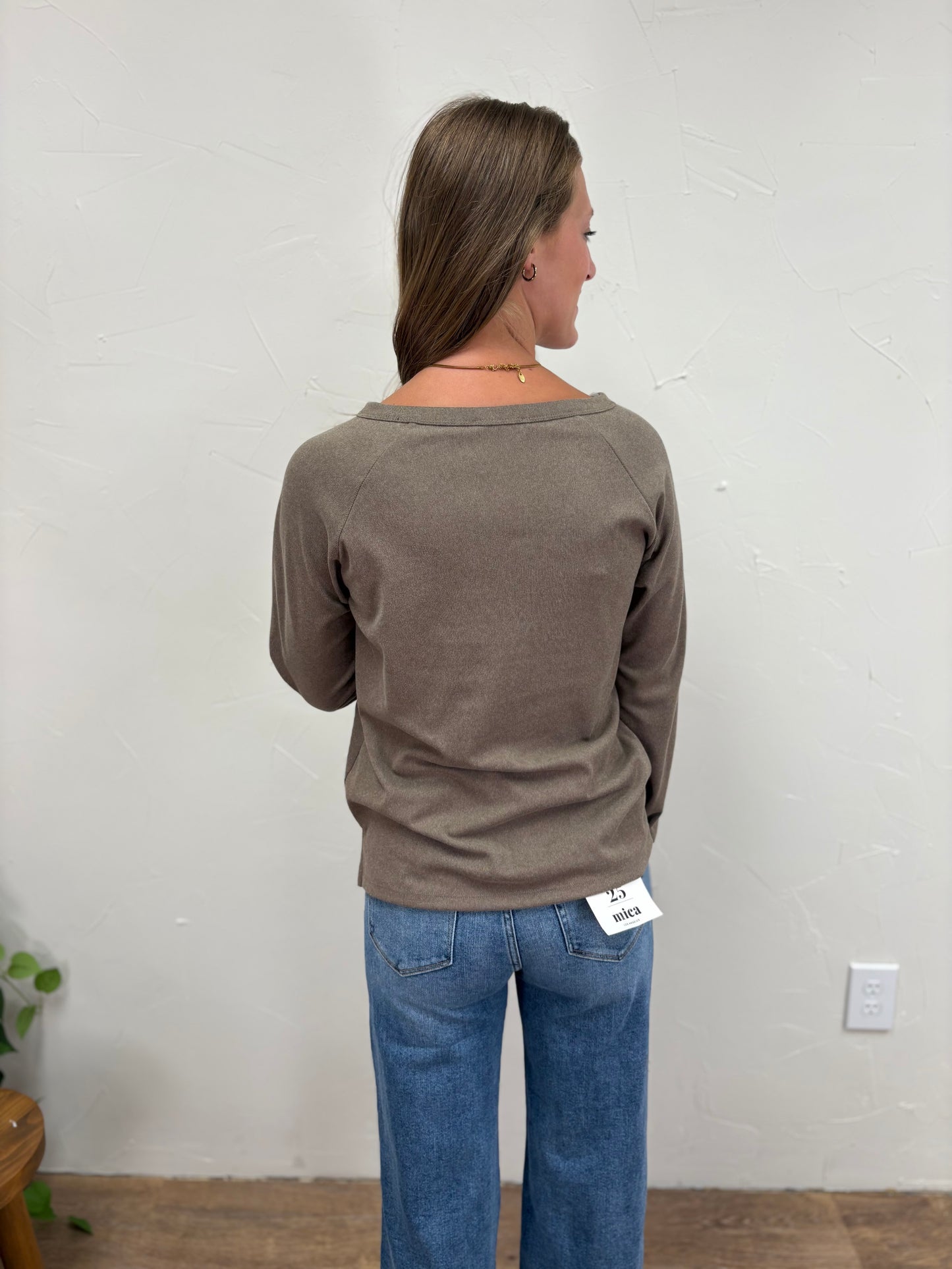 split neck corduroy top