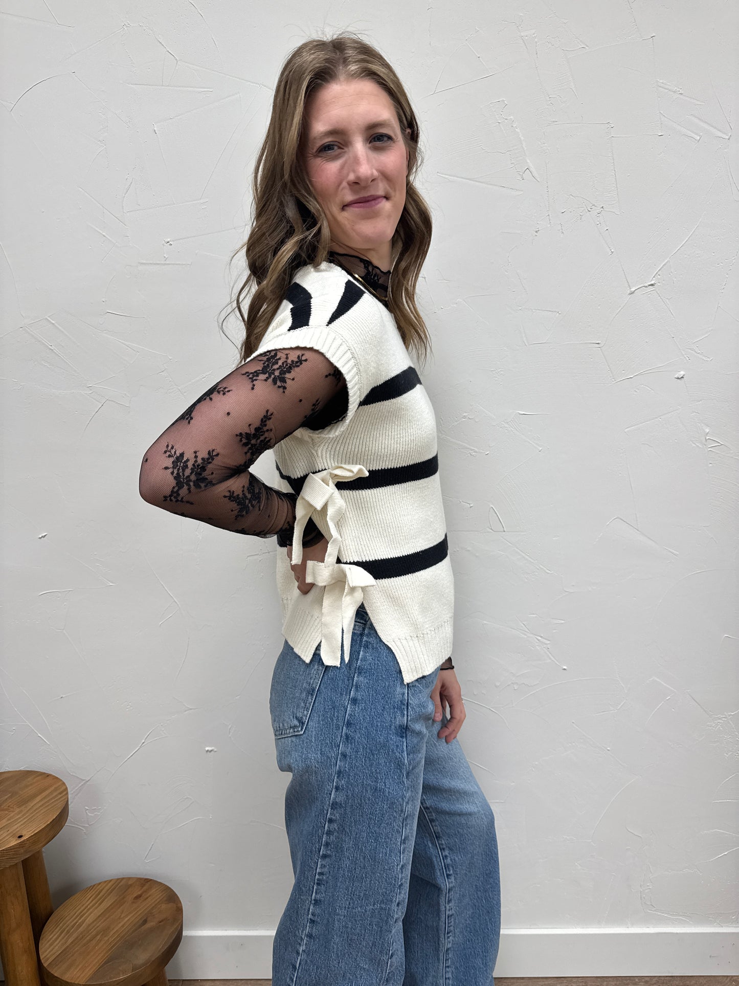 Stripe Side Tie Sweater Vest