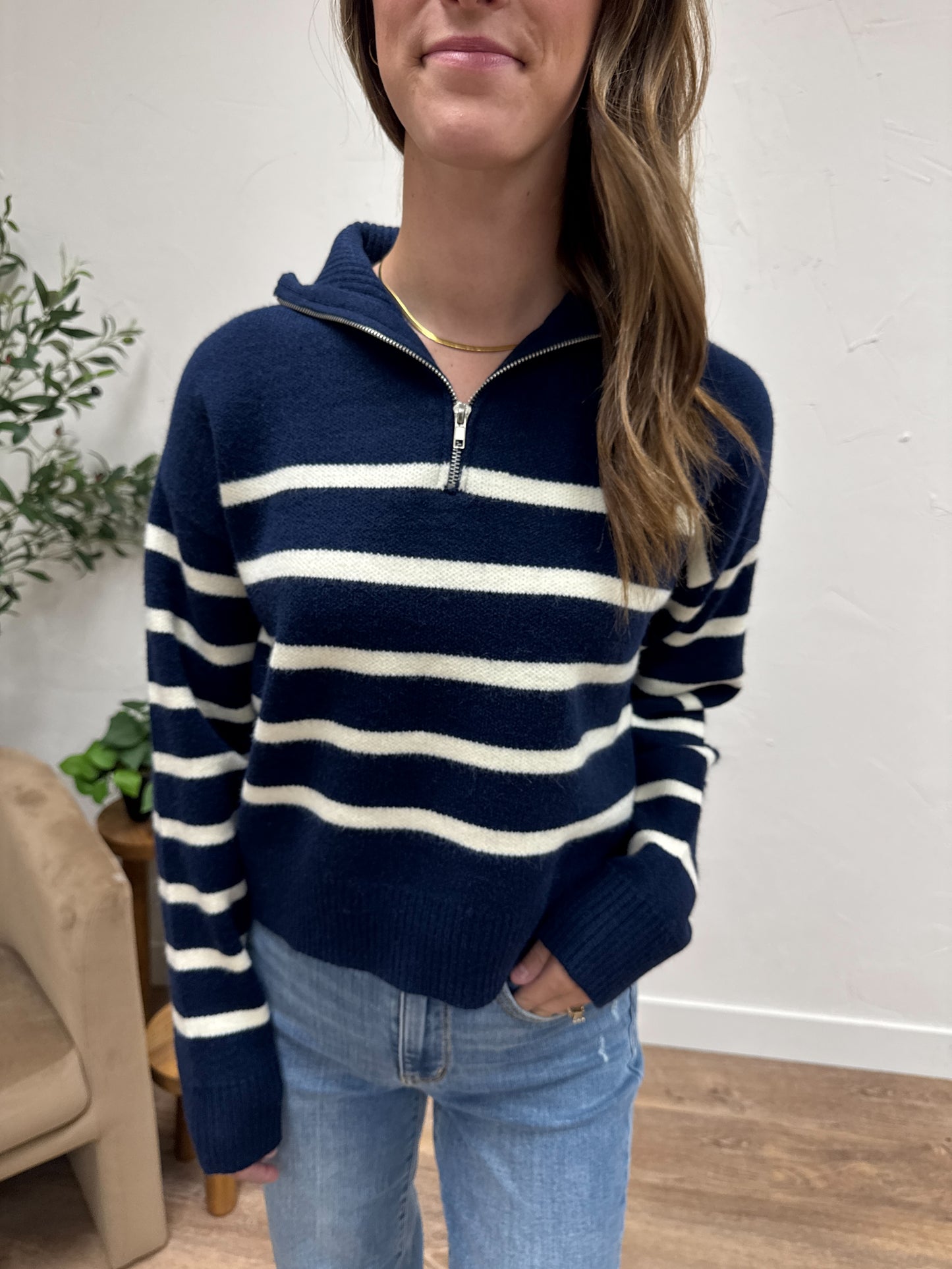 Quarter Zip Striped Top