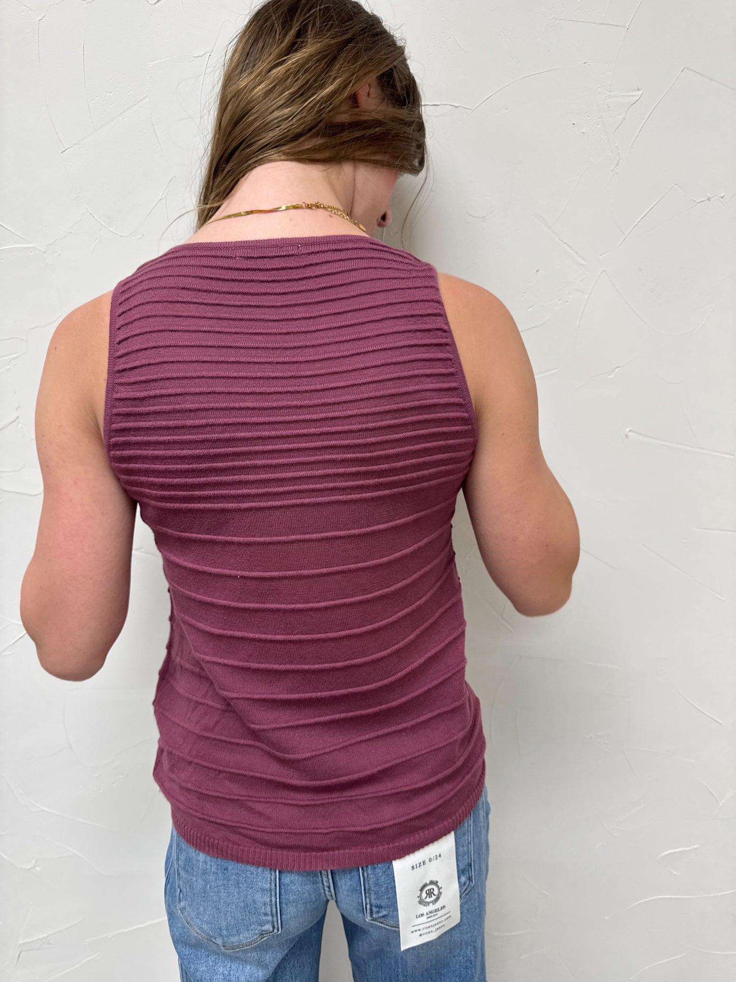 Pintuck texture striped tank top