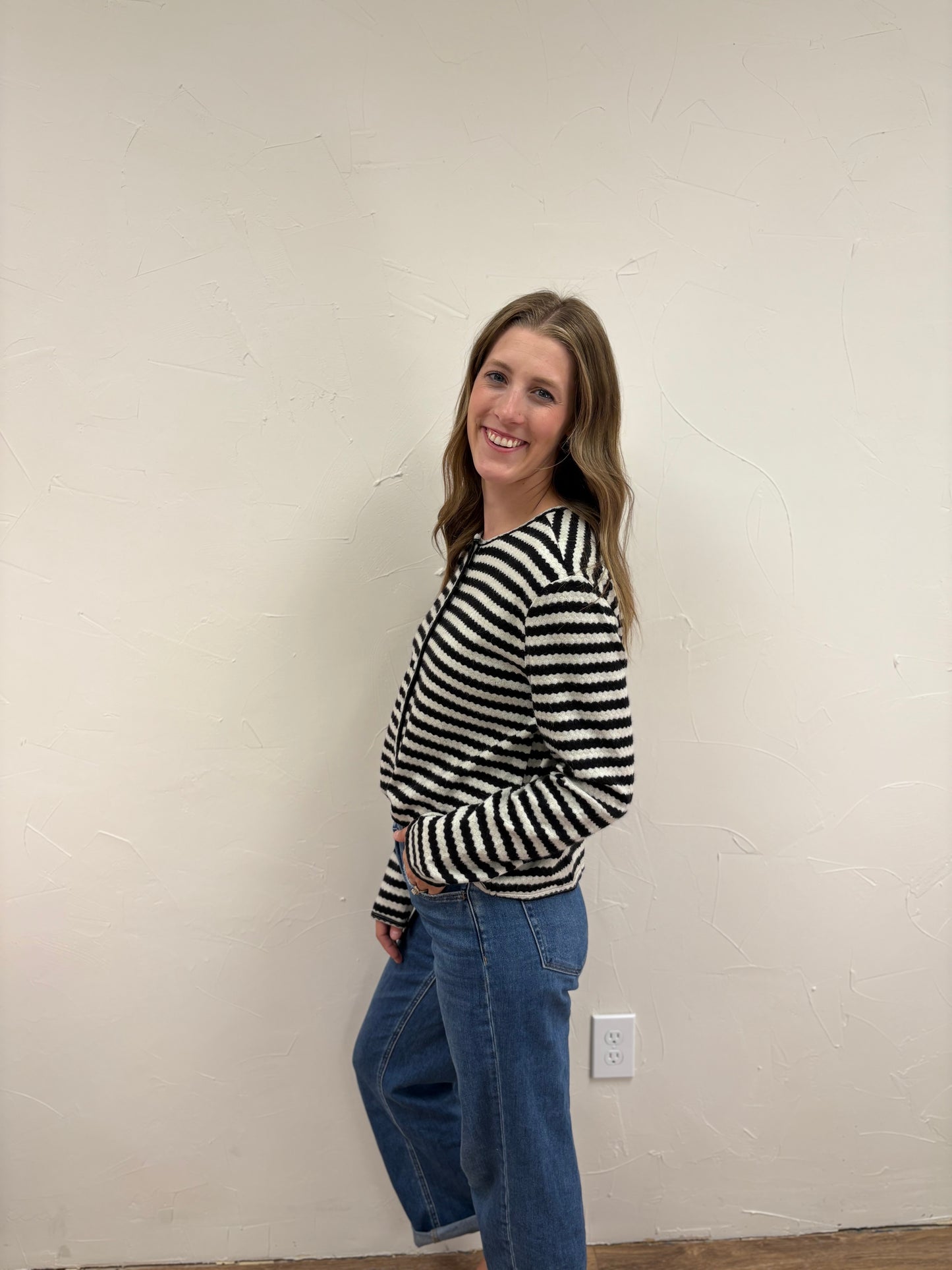 Ric Rac Striped Button-Up Knit Top