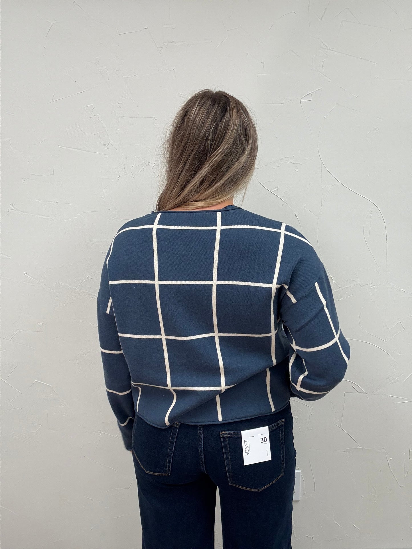 Grid Drop Shoulder Sweater