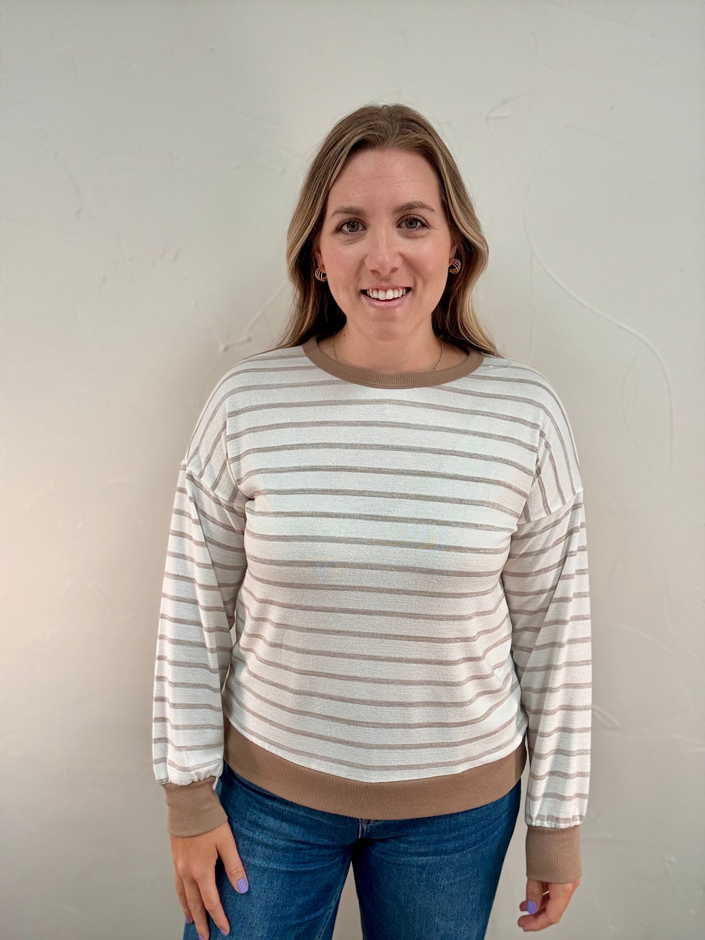 Color Trimmed Striped Pullover Top