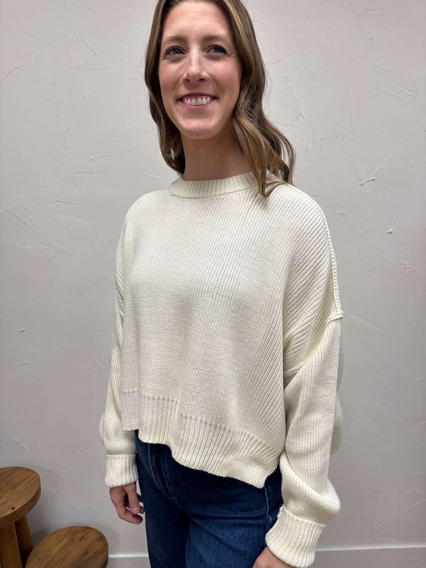 Ribbed Knit Oversized Cropped Sweater