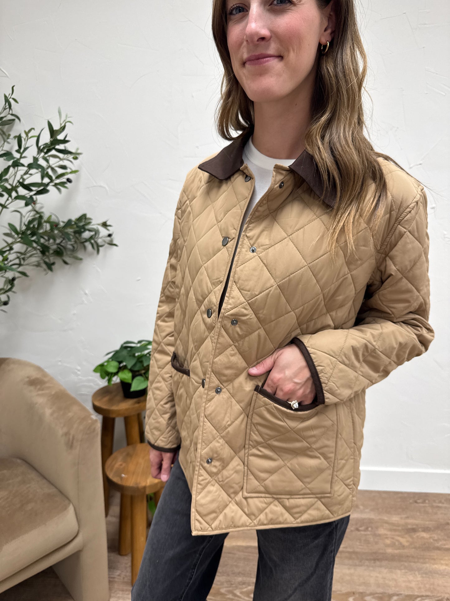 Contrast Collar Quilted Puffer Work Jacket