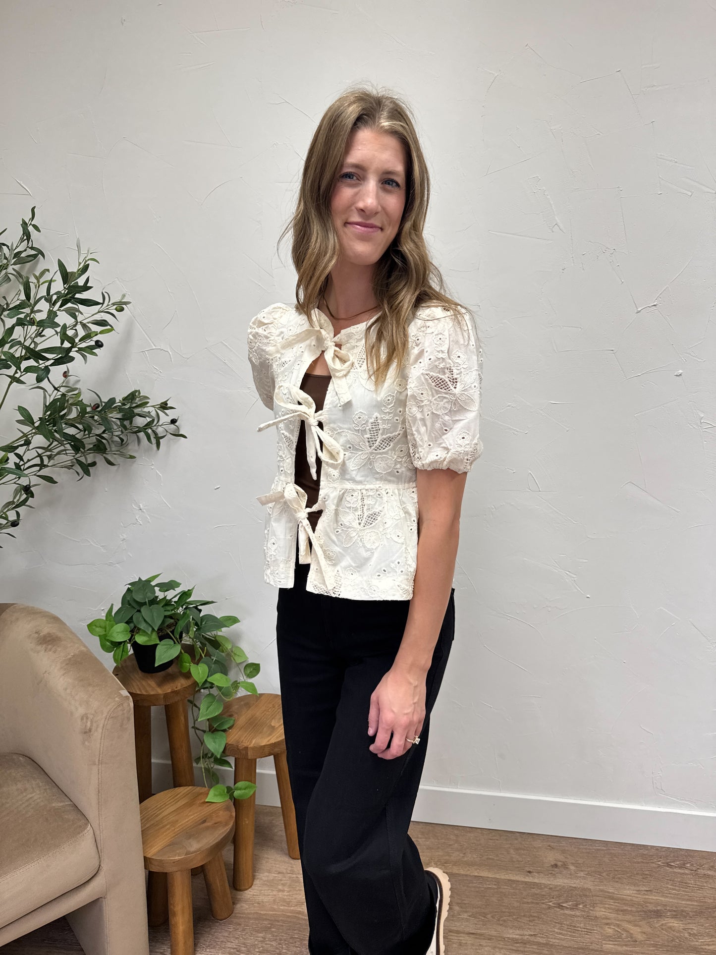 Tie Front Lace Blouse