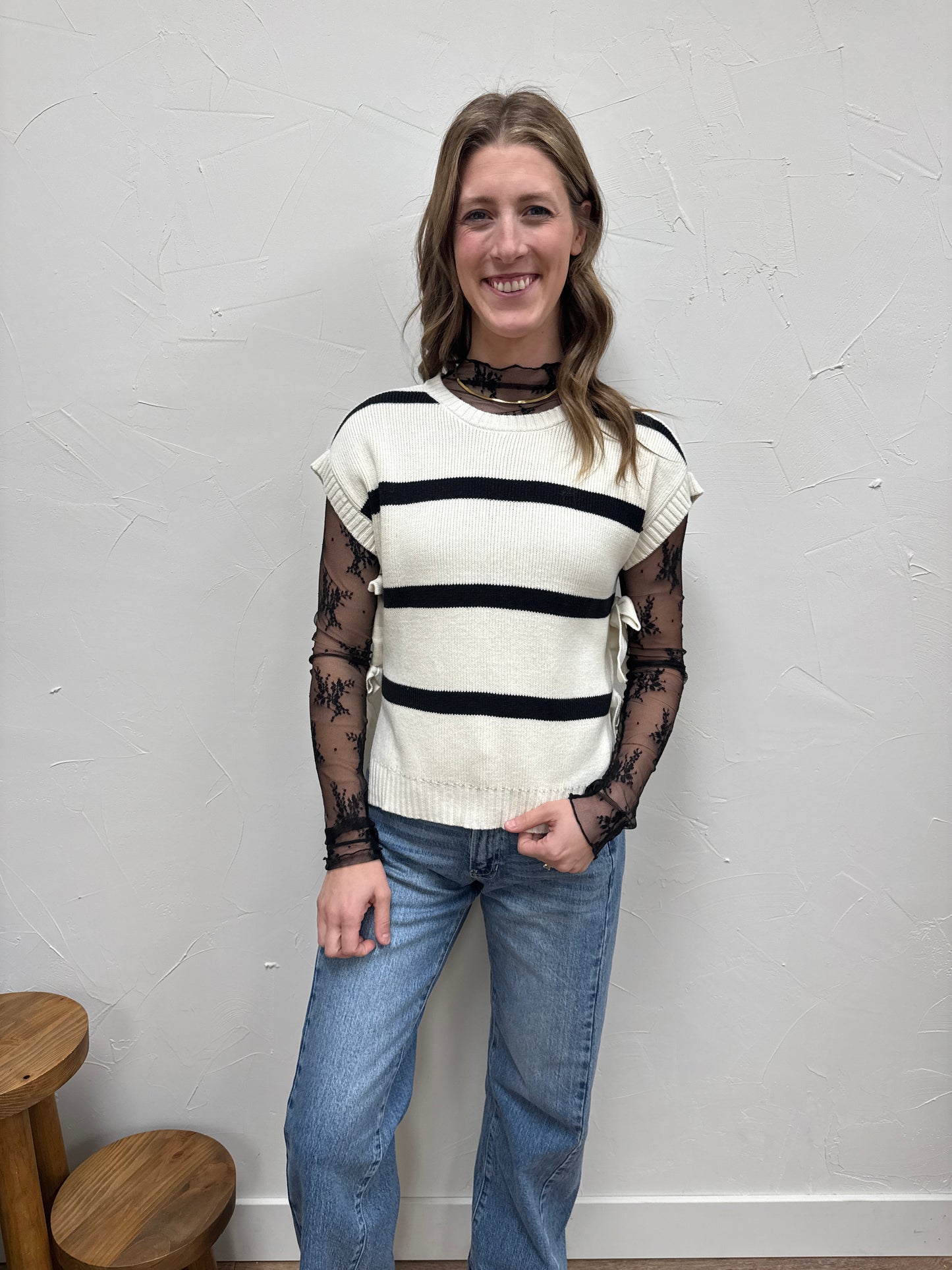 Stripe Side Tie Sweater Vest