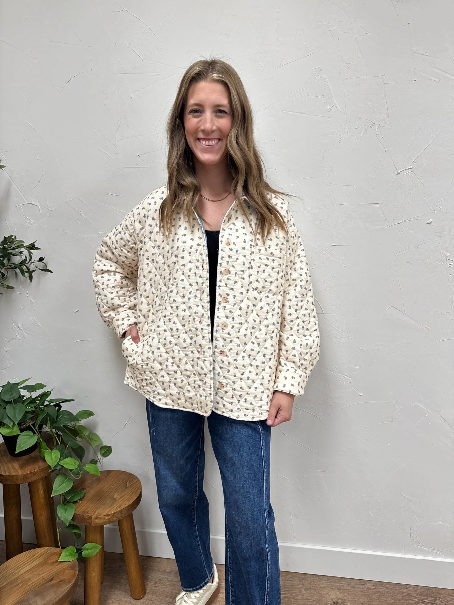 Floral Quilted Button-Up Jacket