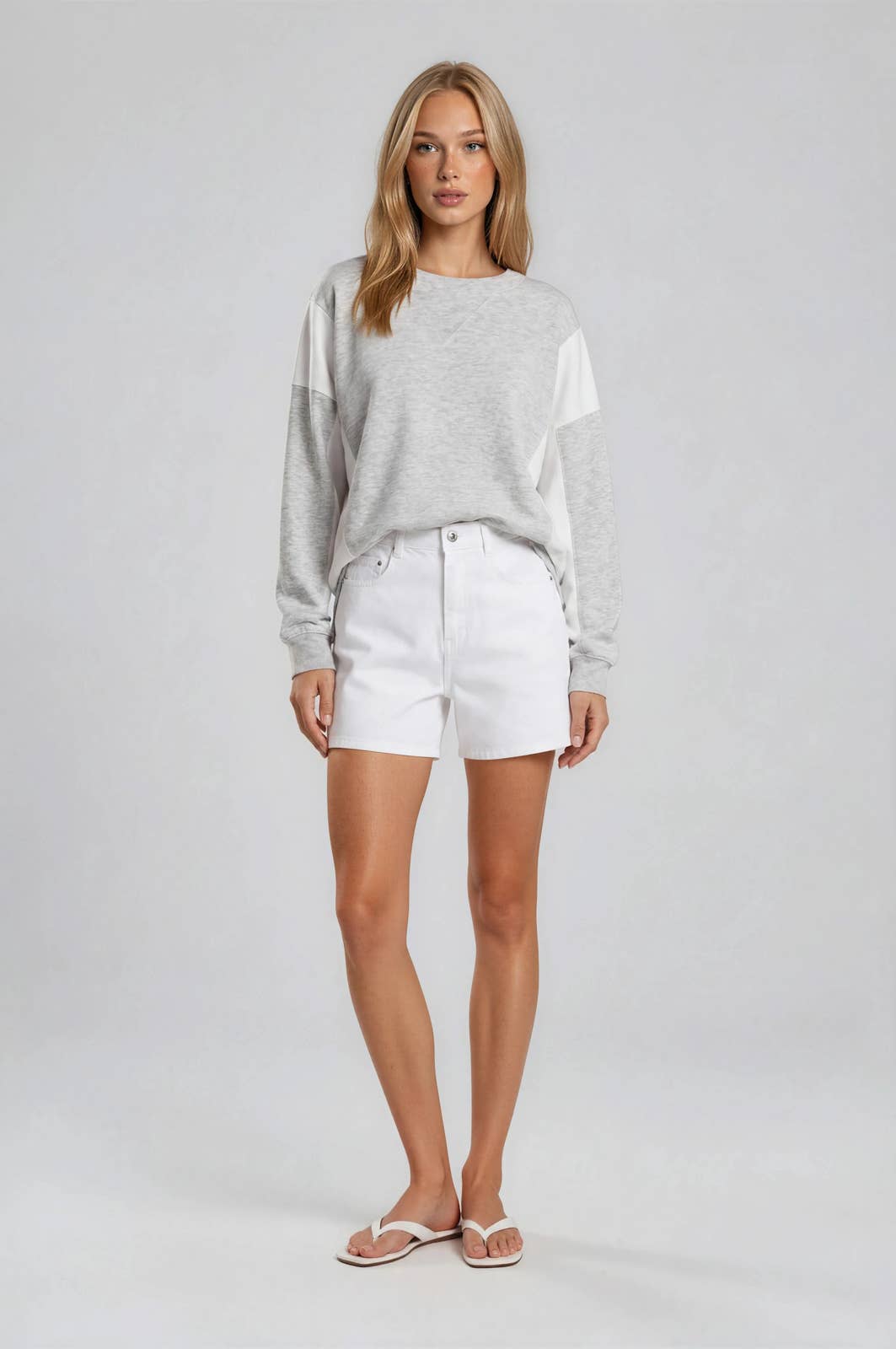 CREW NECK LONG SLEEVE COLOR BLOCK OVERSIZE TOP