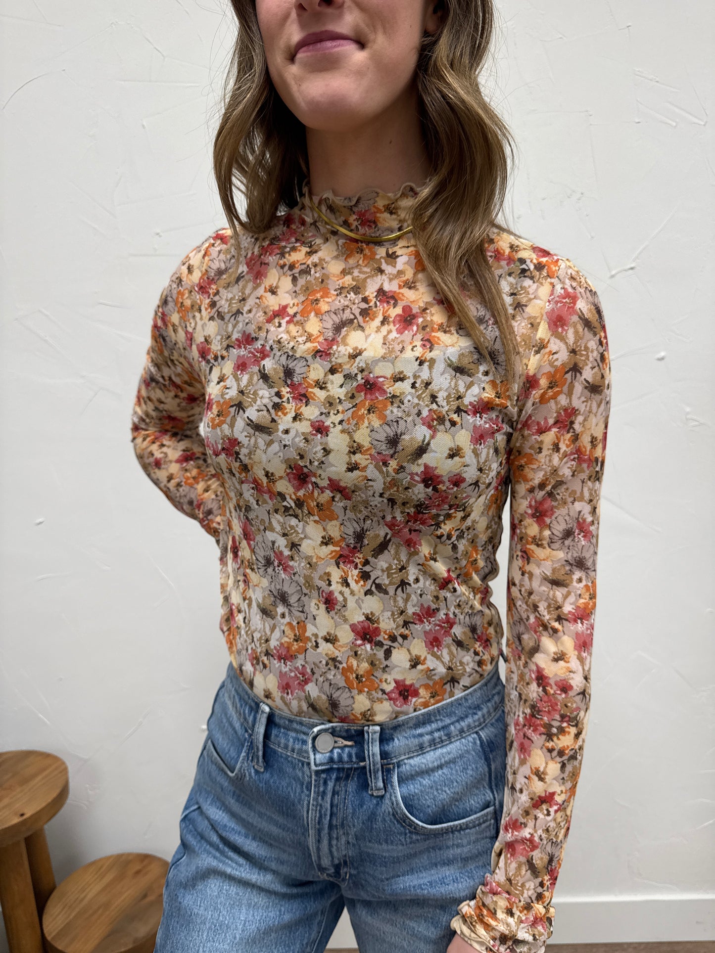 Floral Mesh Print Top