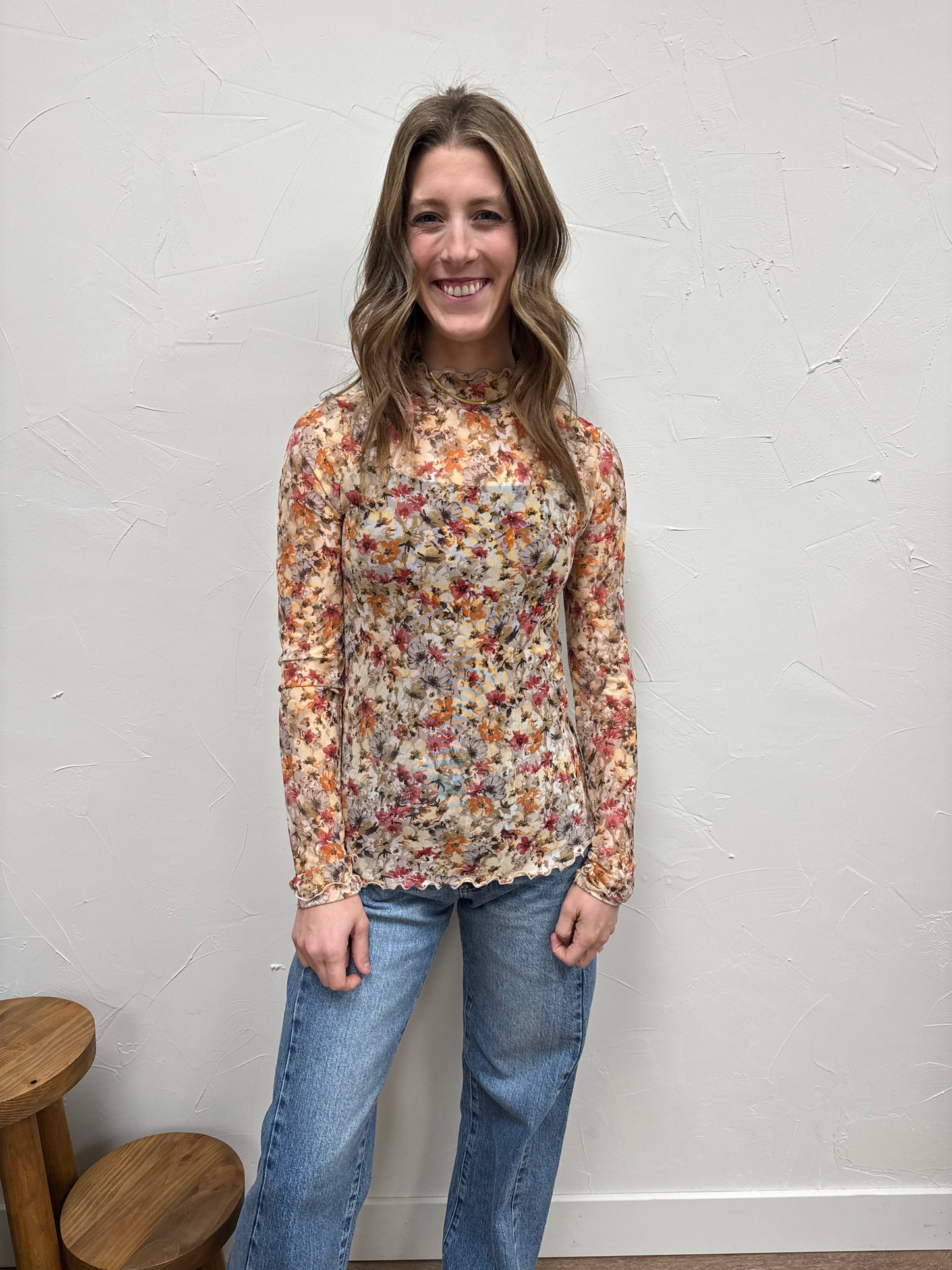 Floral Mesh Print Top