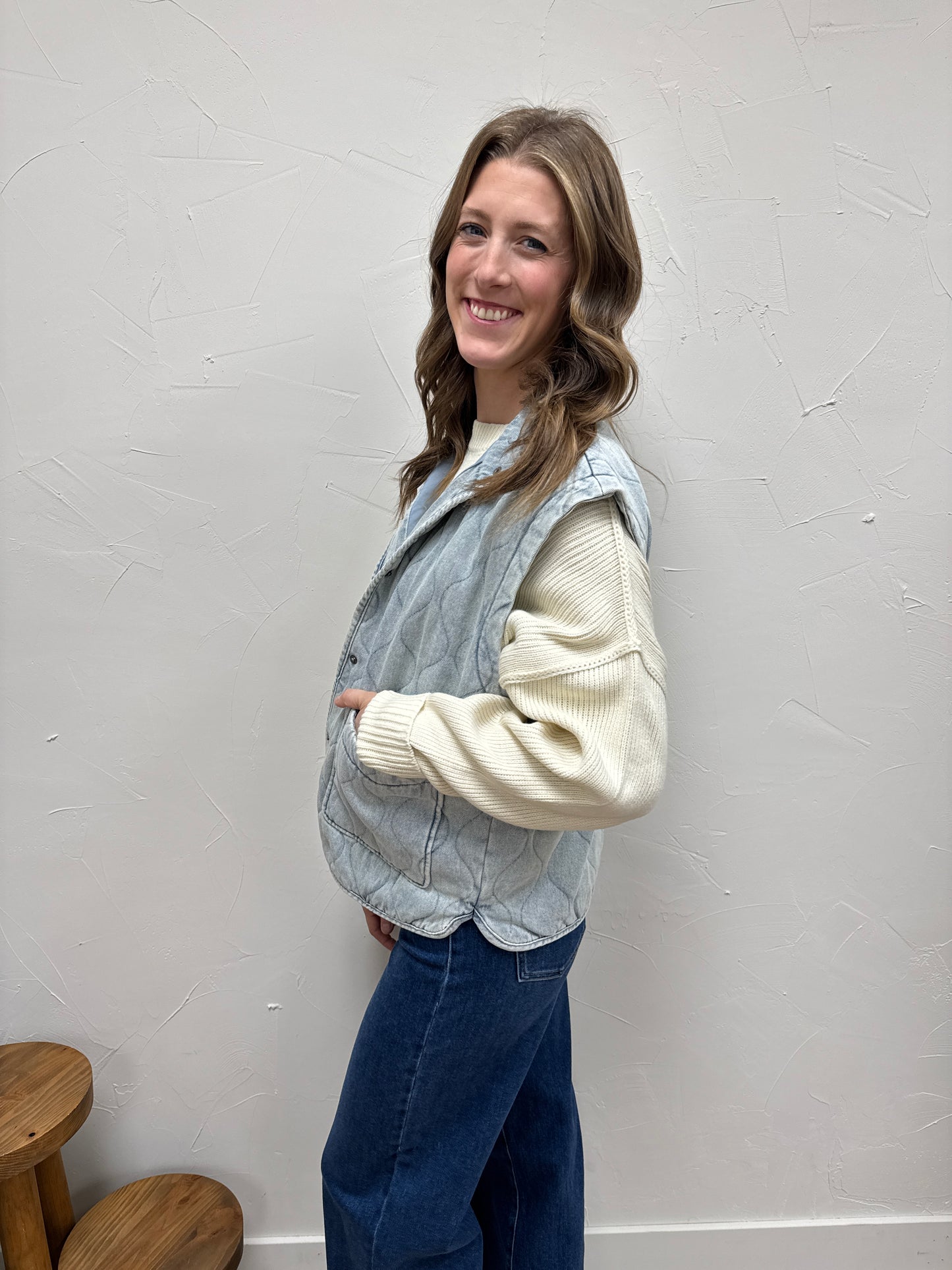 Washed Quilted Button Down Vest