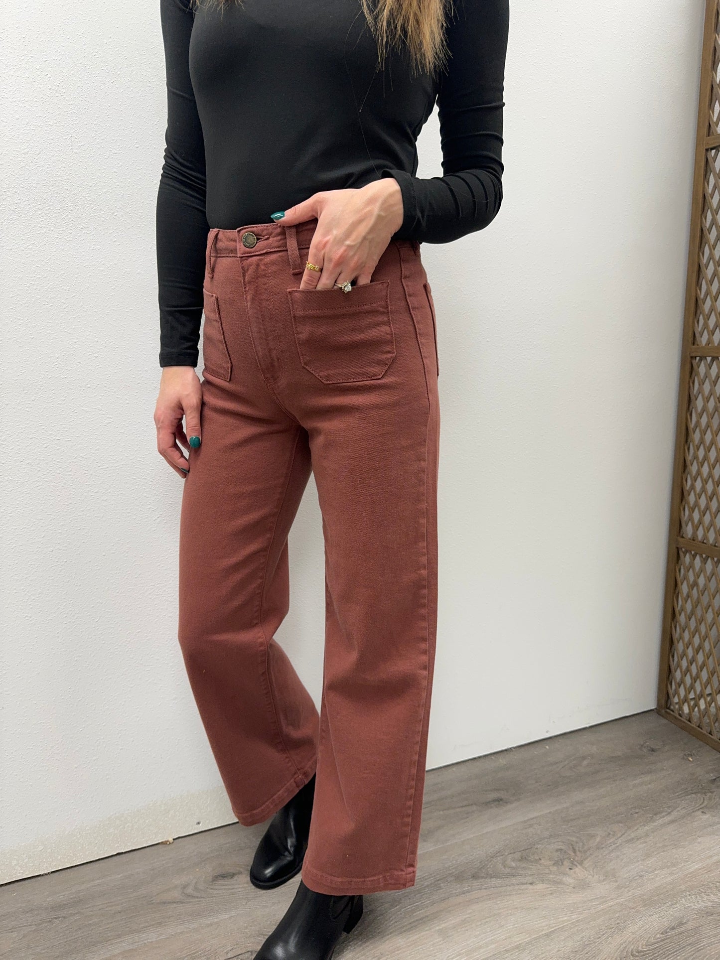 Patch Pocket Wide Leg Denim - Three:Twelve Boutique