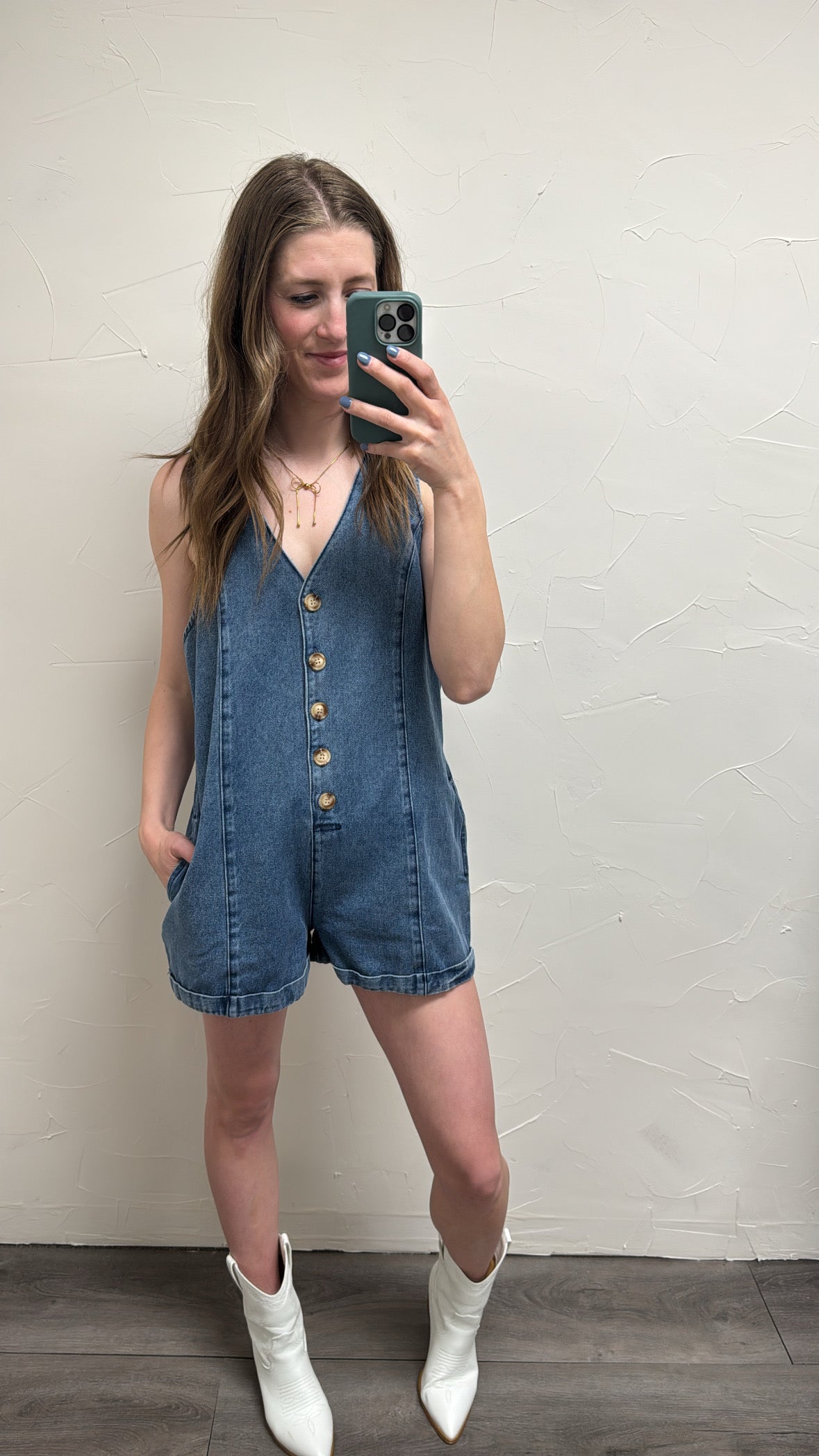 Button Front Sleeveless Denim Romper