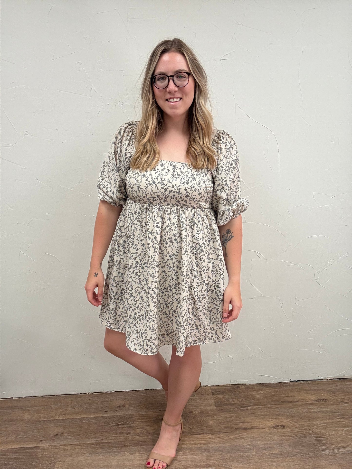 Floral Square Neck Mini Dress