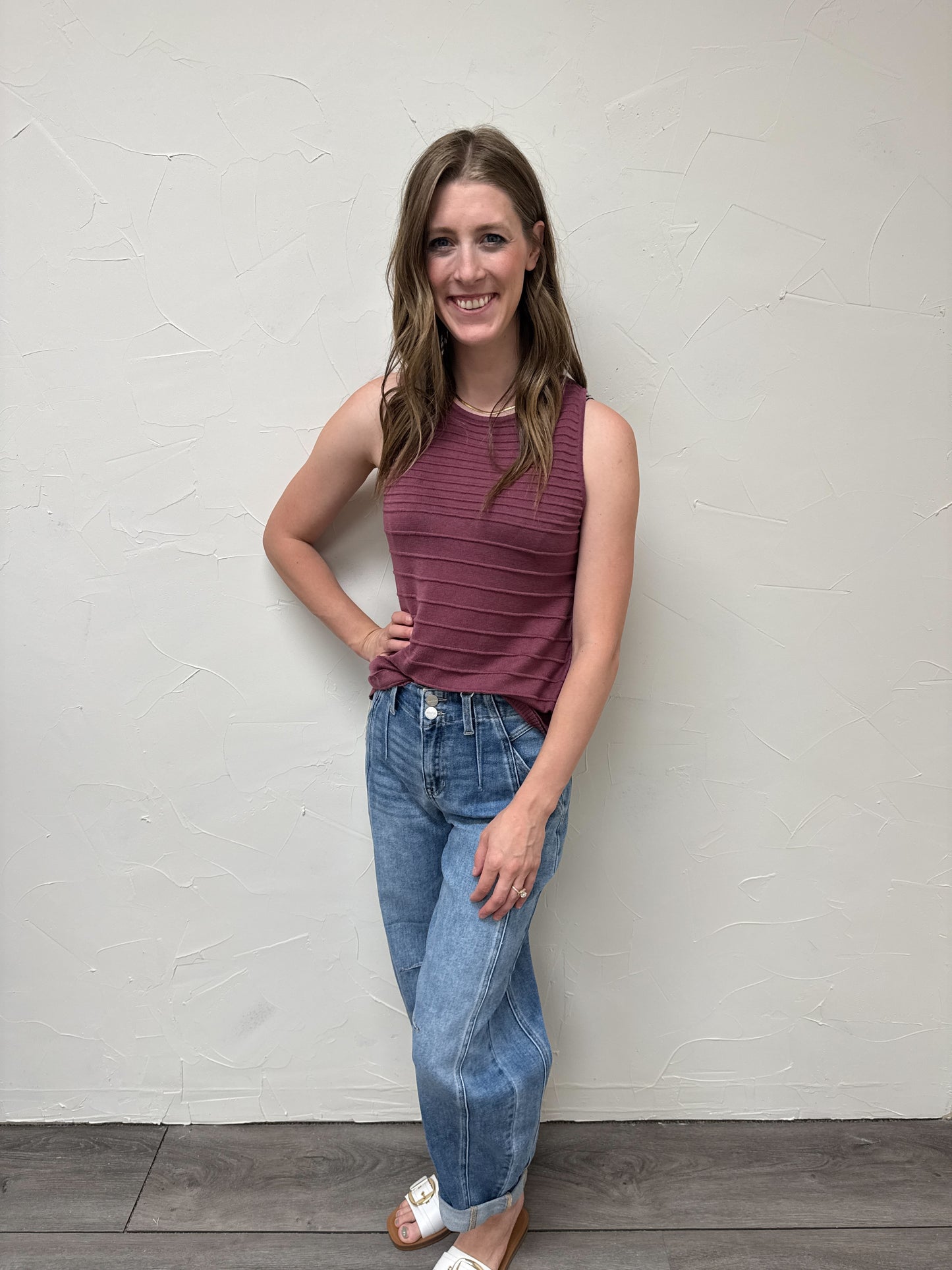 Pintuck texture striped tank top