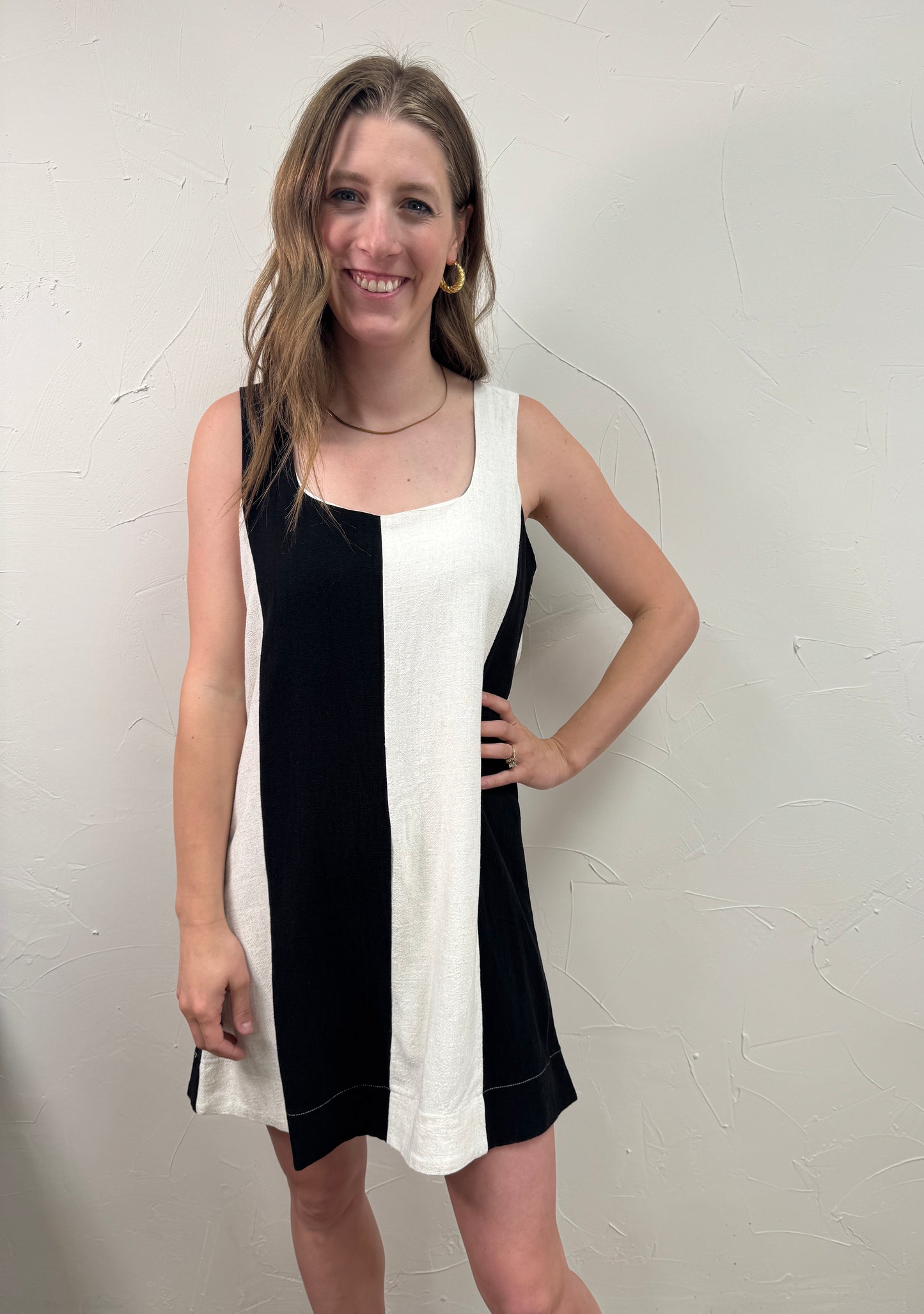 Wide Stripe Linen Mini Dress