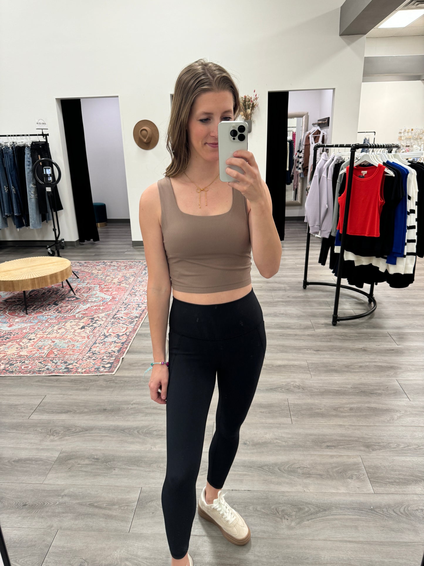 Square Neck Ribbed Racerback Sports Bra - Three:Twelve Boutique