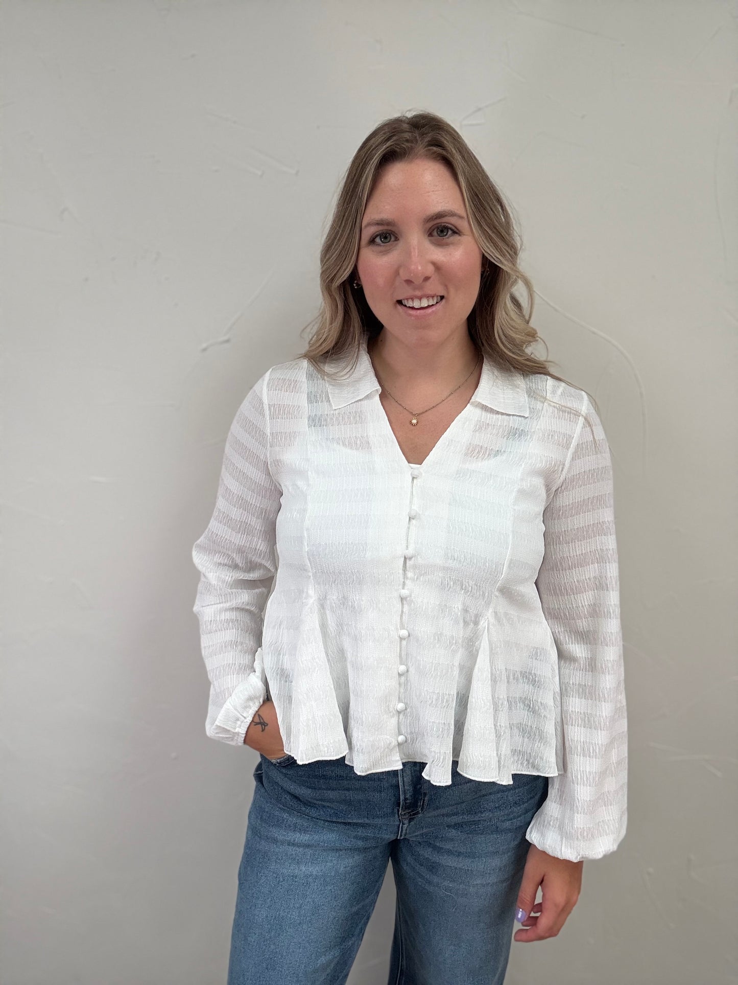 Flowy Button Down Texture Knit Blouse