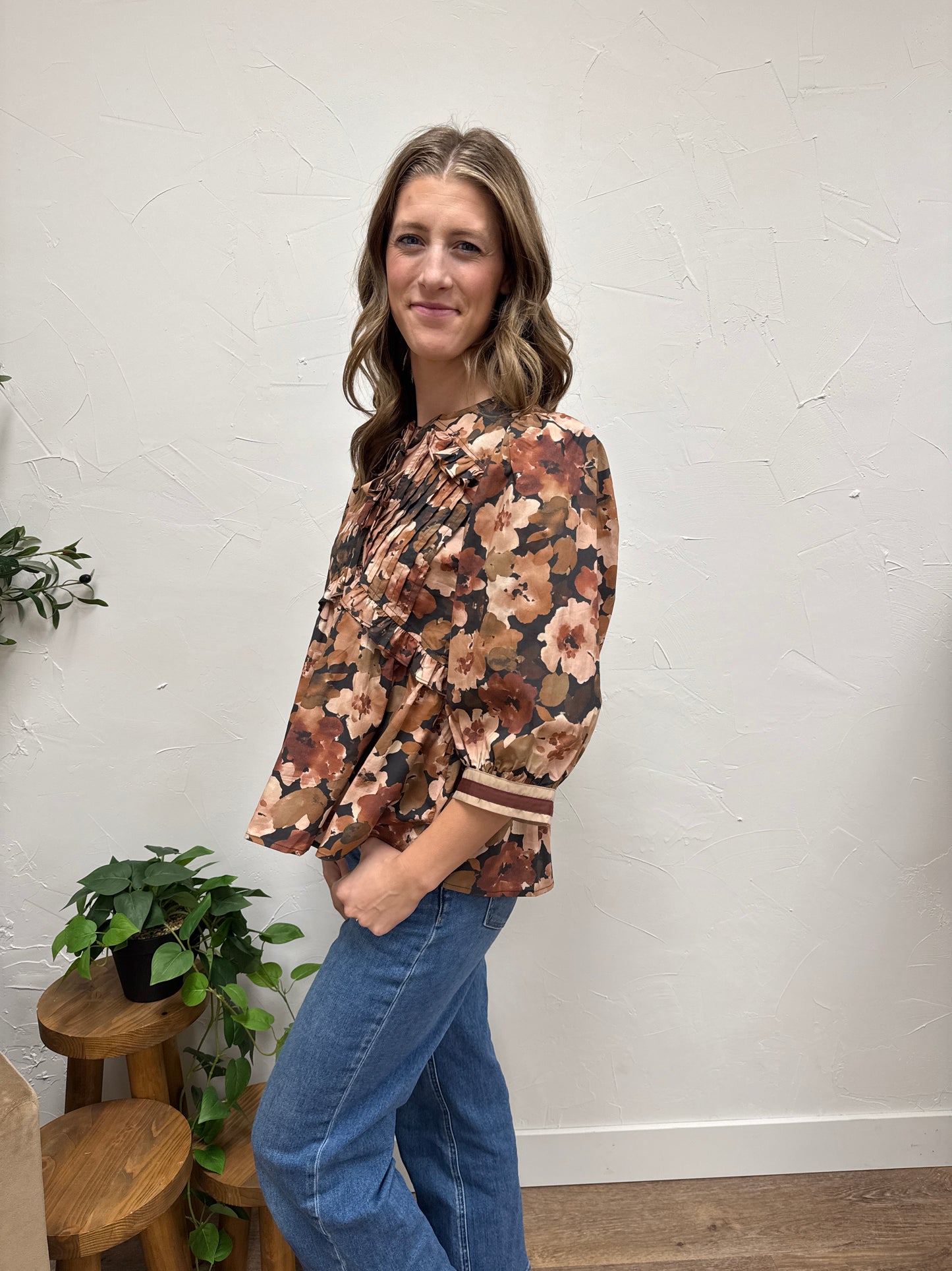 Floral print 3/4 sleeve peplum top