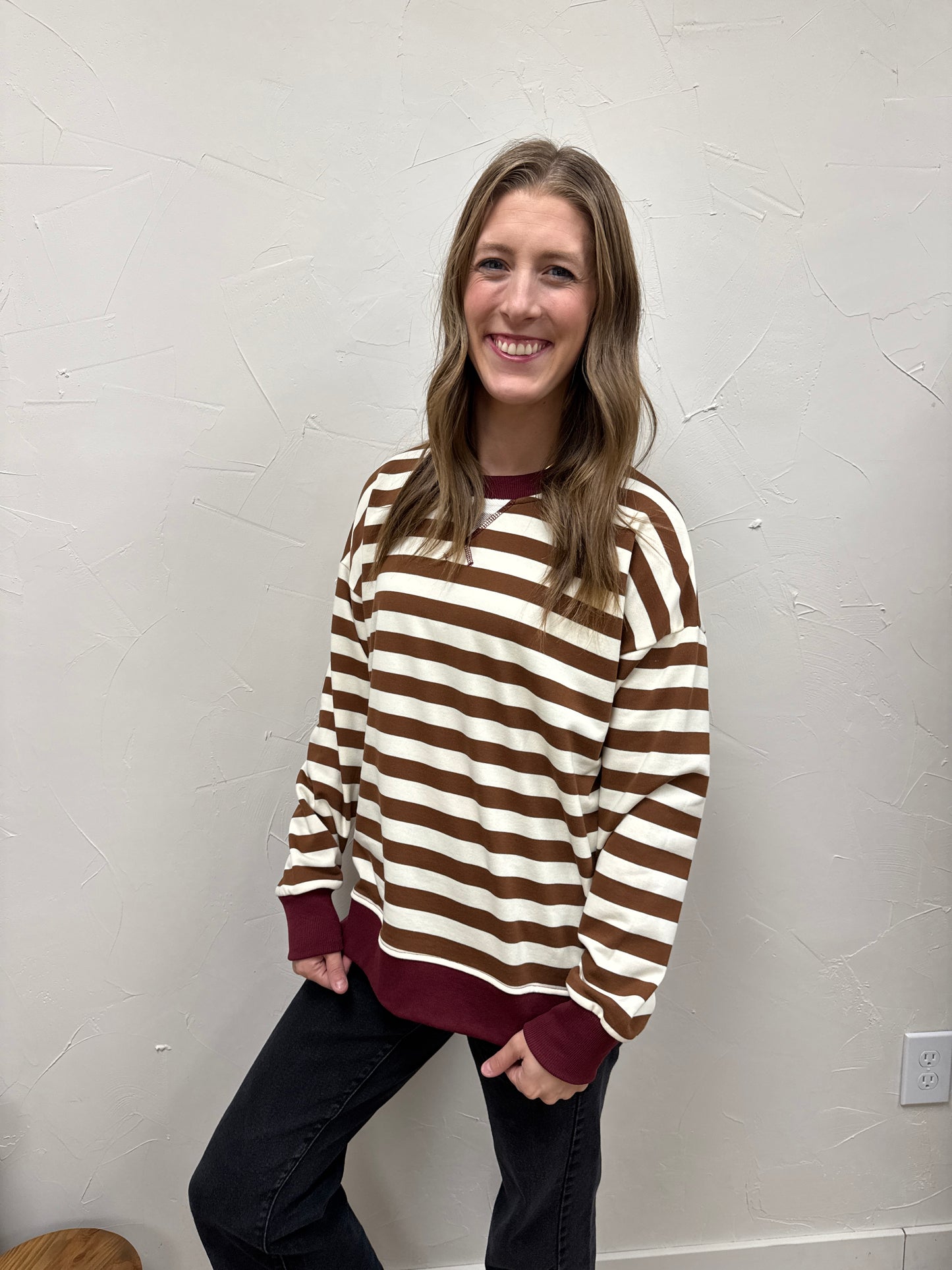 Color Contrast Stripe Oversized Sweatshirt
