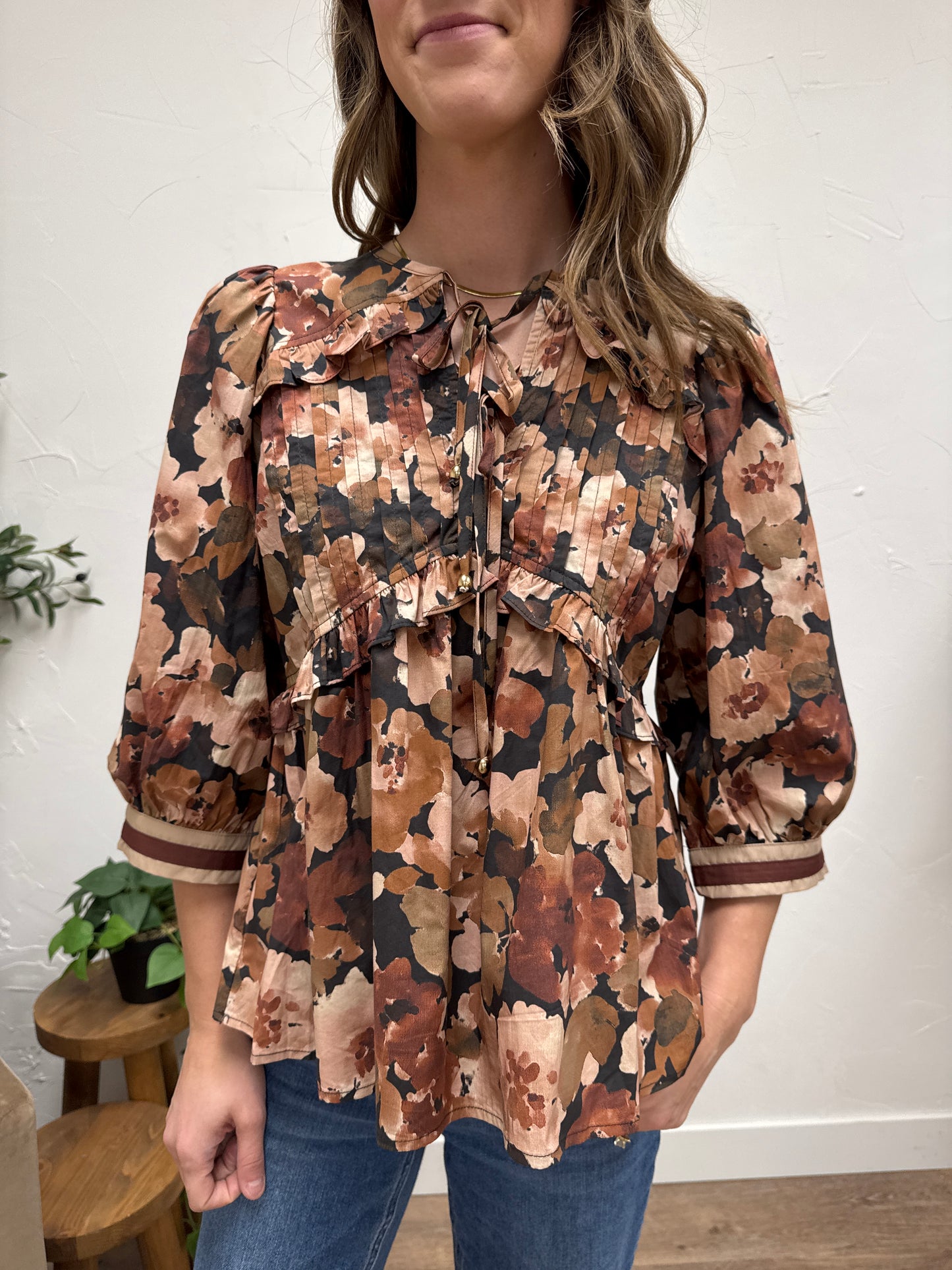 Floral print 3/4 sleeve peplum top