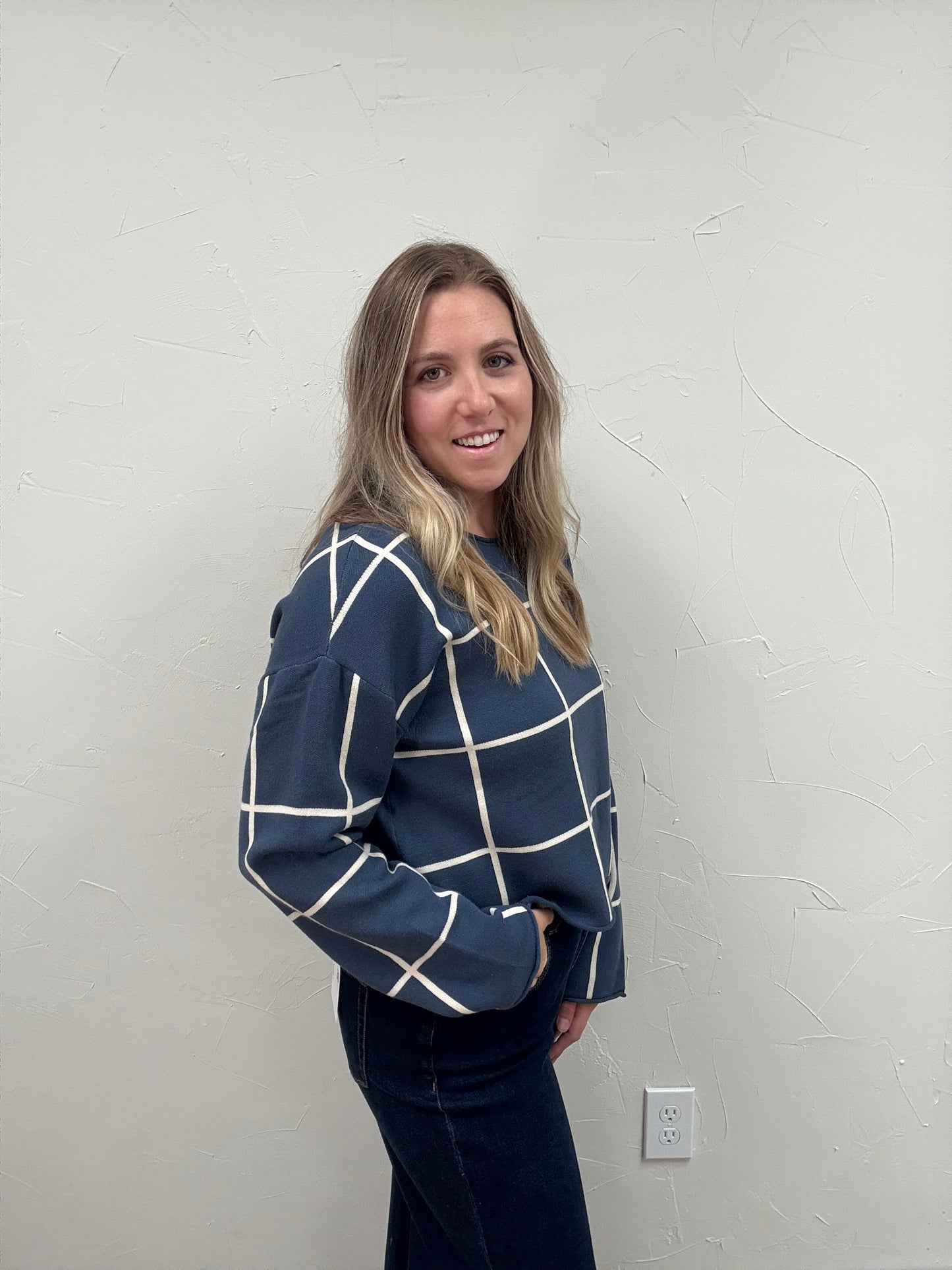 Grid Drop Shoulder Sweater