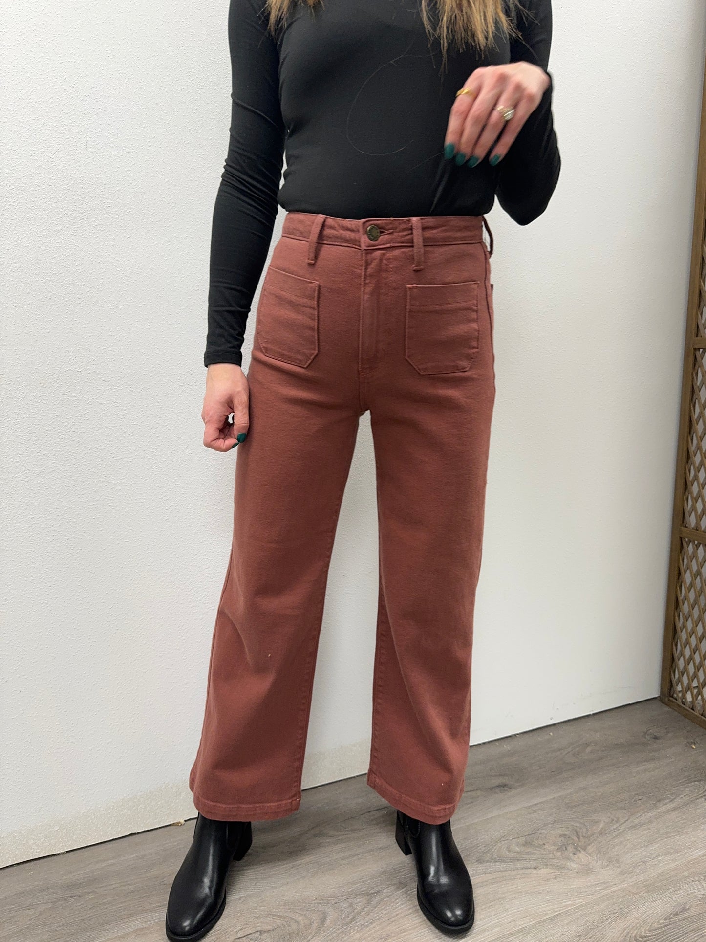 Patch Pocket Wide Leg Denim - Three:Twelve Boutique