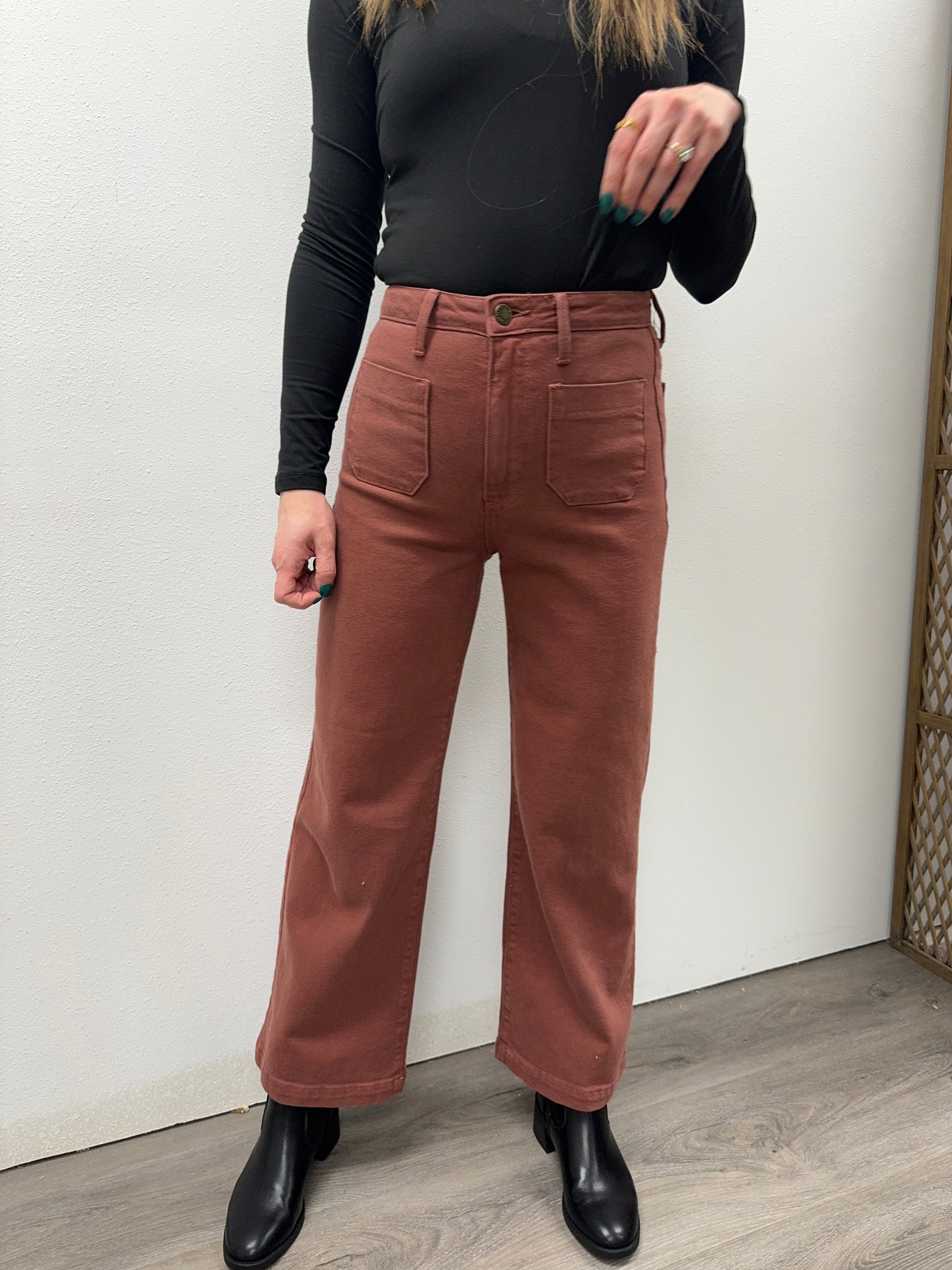 Patch Pocket Wide Leg Denim - Three:Twelve Boutique