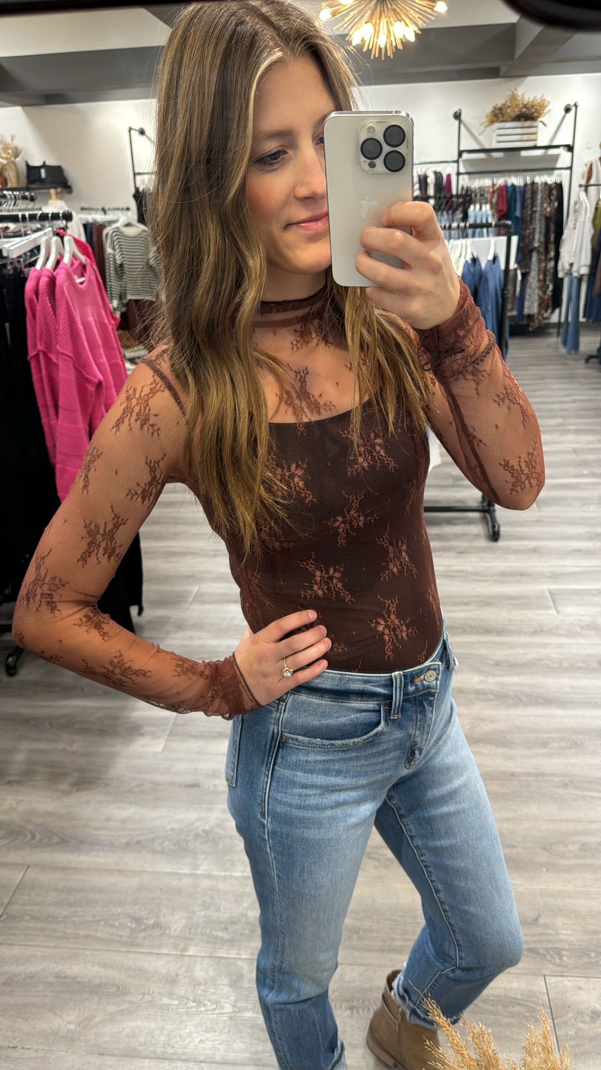 Mesh Lace Mock Neck Top - Three:Twelve Boutique