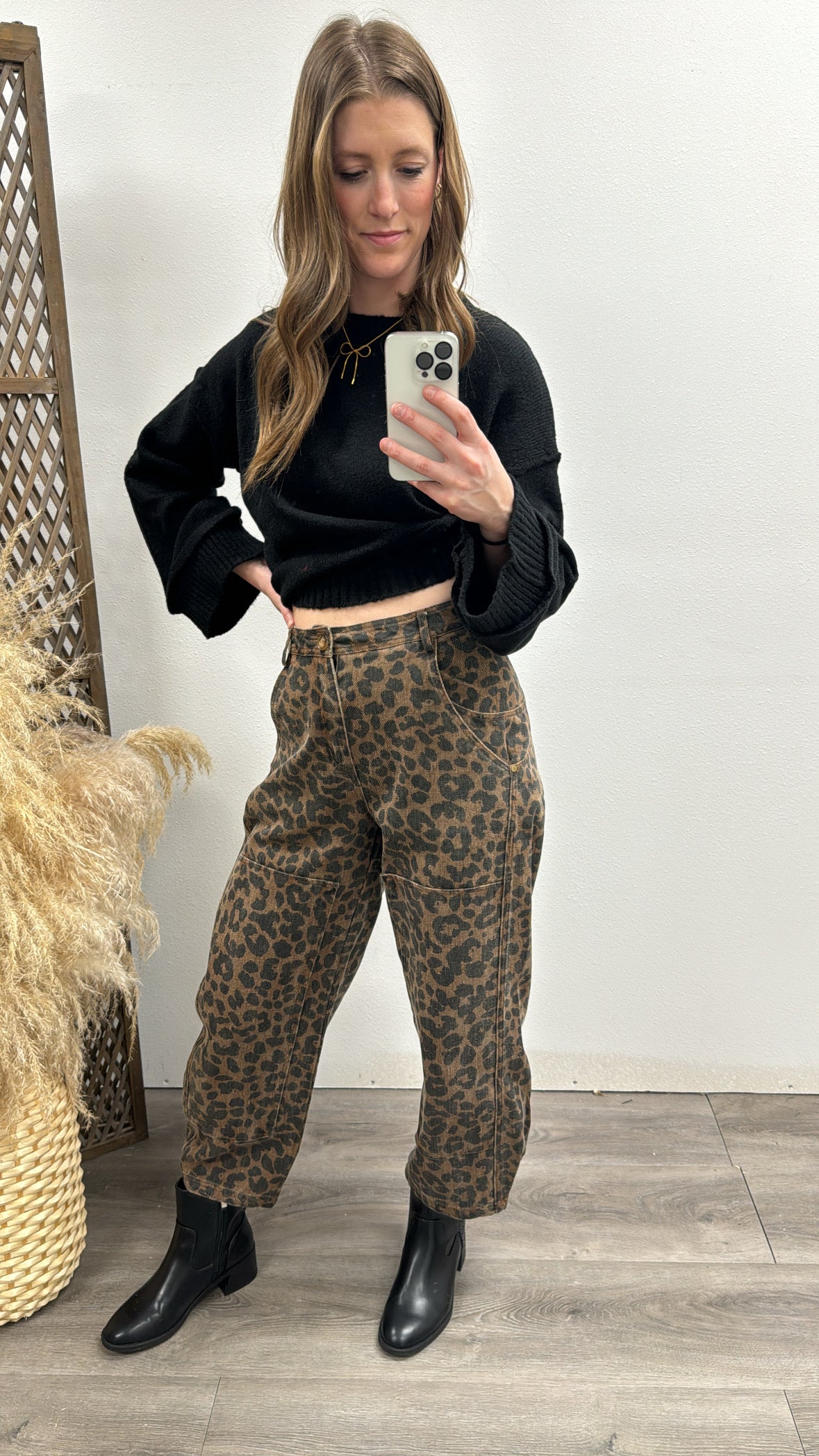 Leopard Barrel Jean - Three:Twelve Boutique