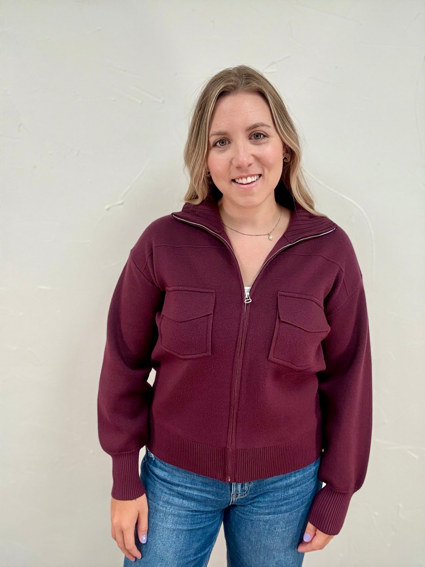 Zippered Cardigan Jacket with pocket