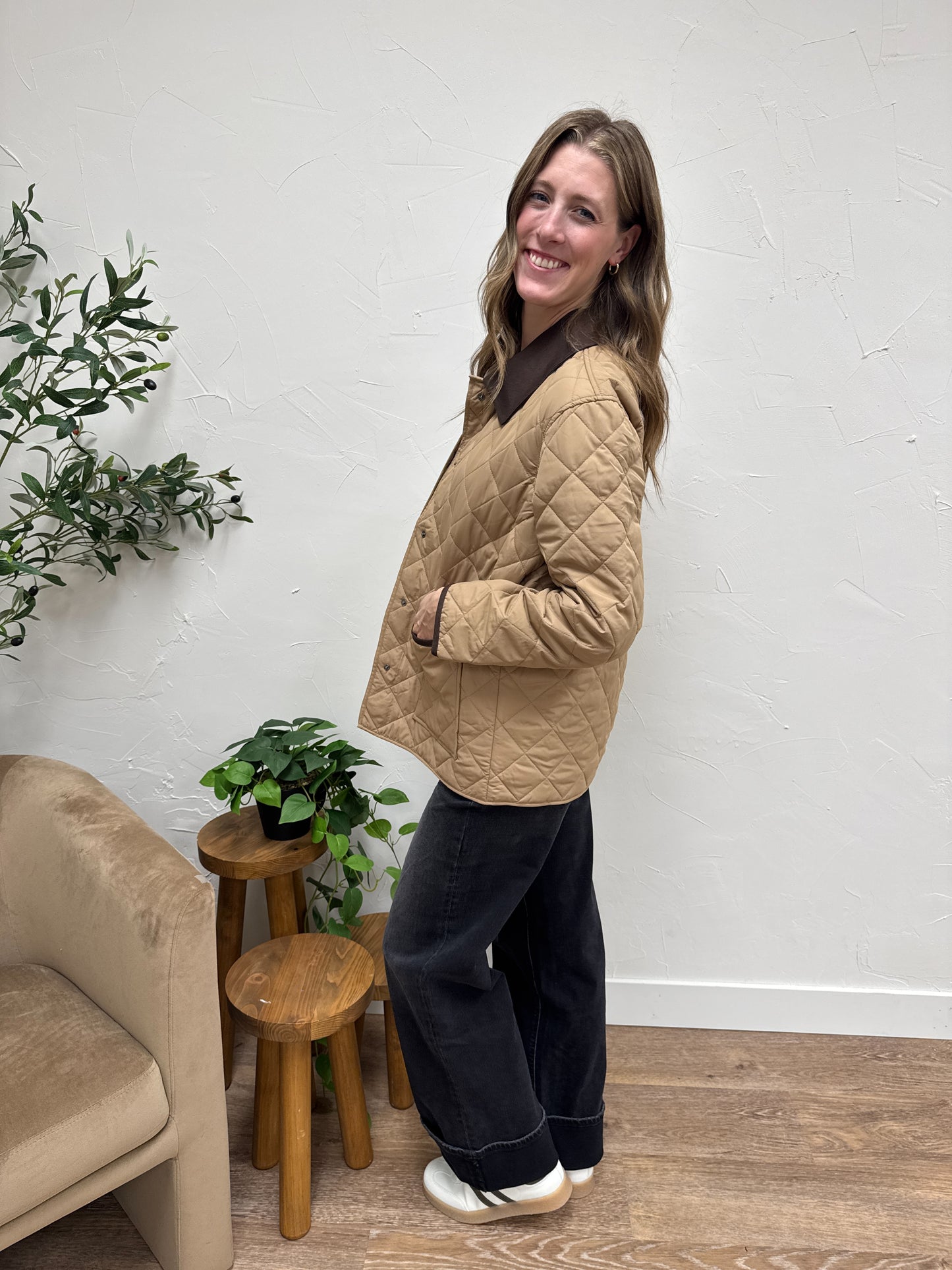 Contrast Collar Quilted Puffer Work Jacket
