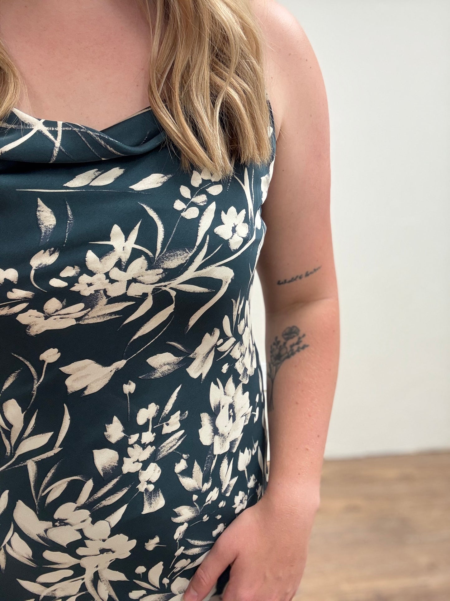 Floral Cowl Neck Midi Dress
