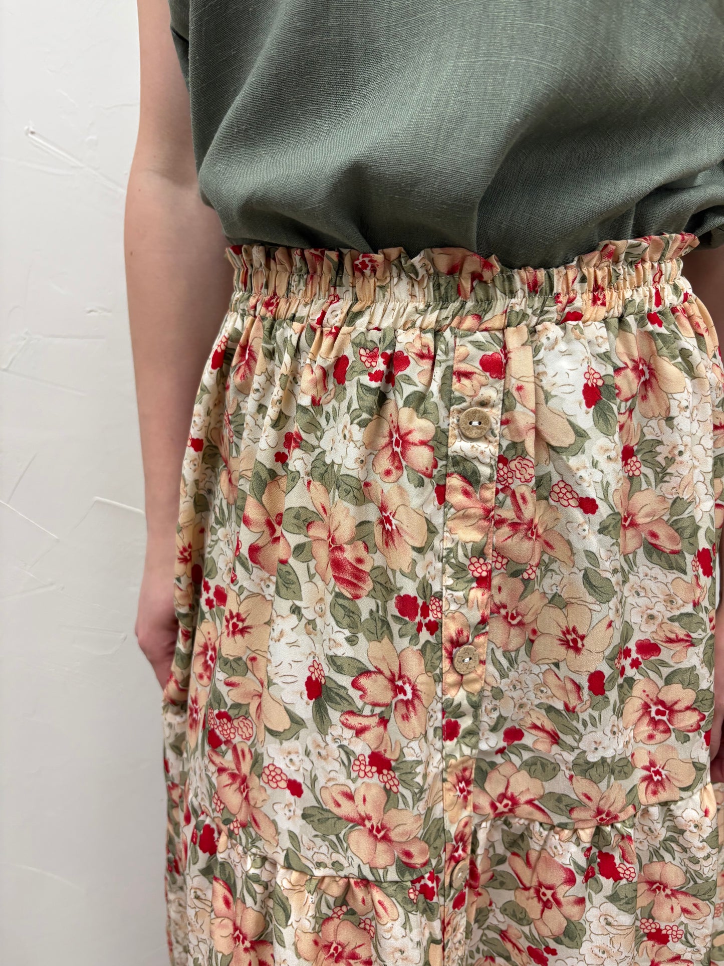 Floral Elastic Waist Midi Skirt