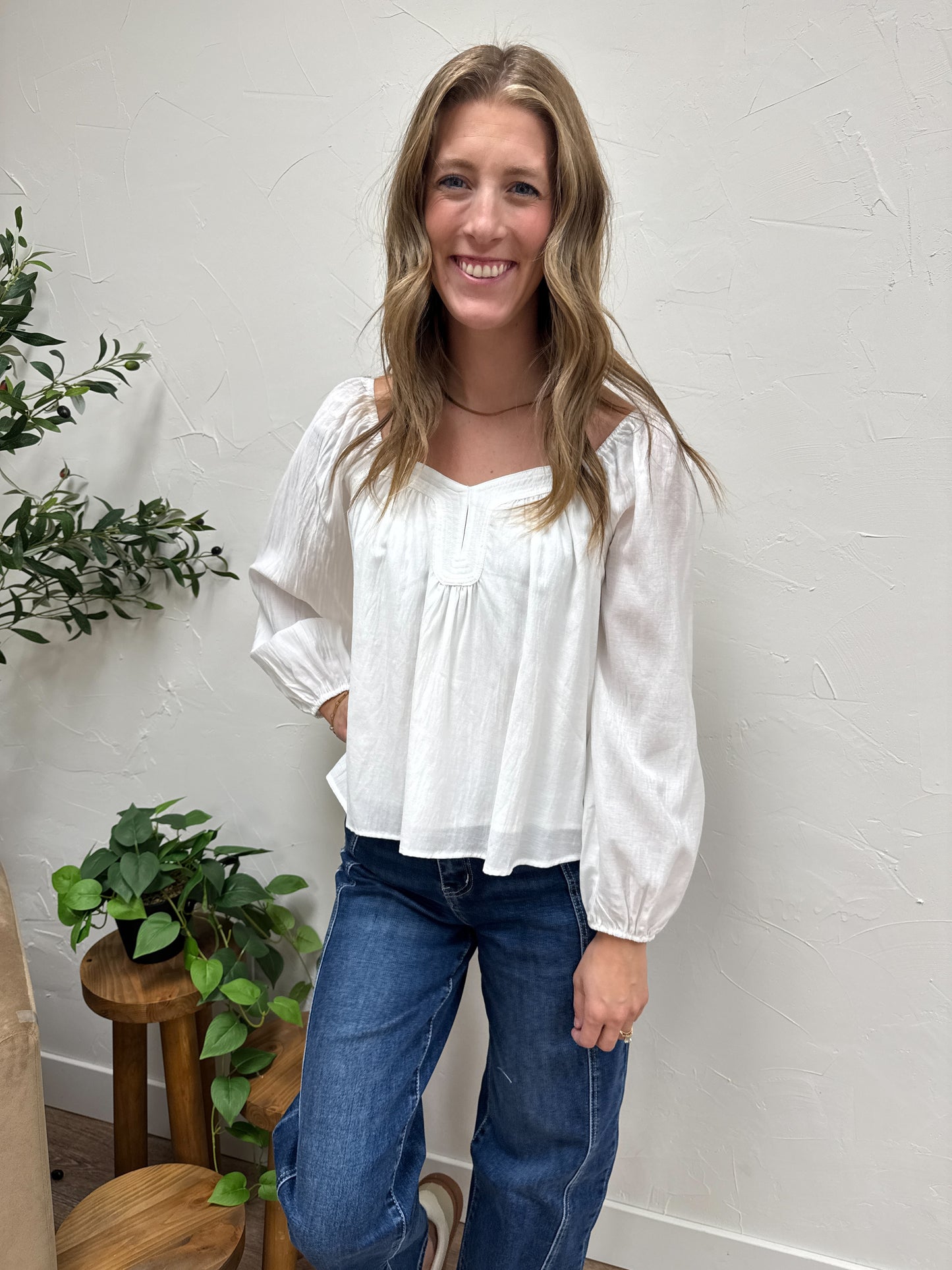 Heart Neck Woven Blouse Top