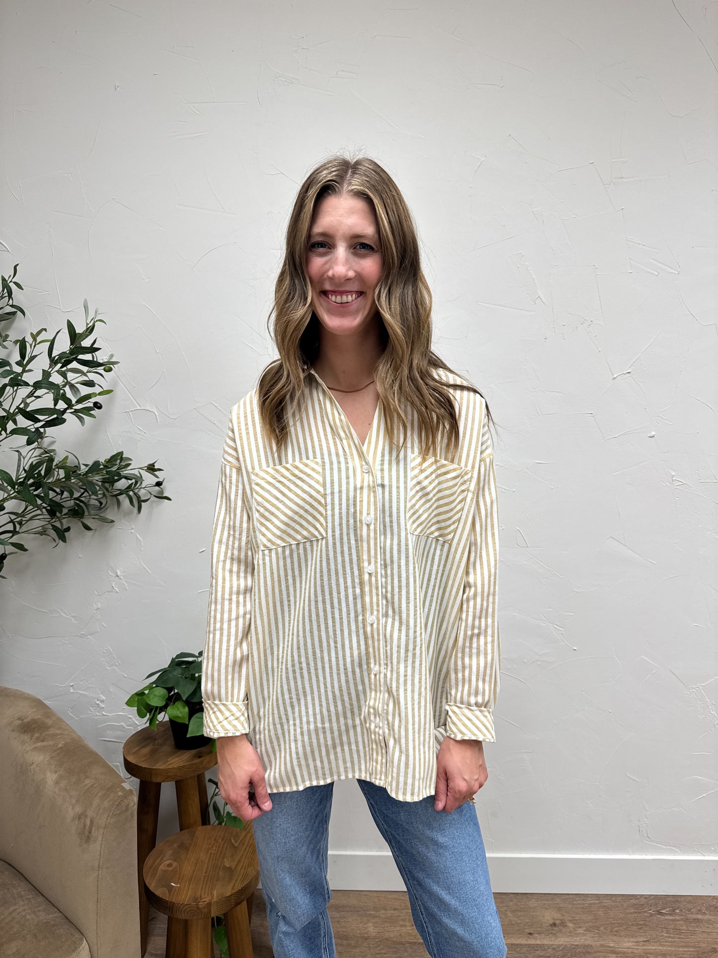 Striped Pattern Button Down Shirt