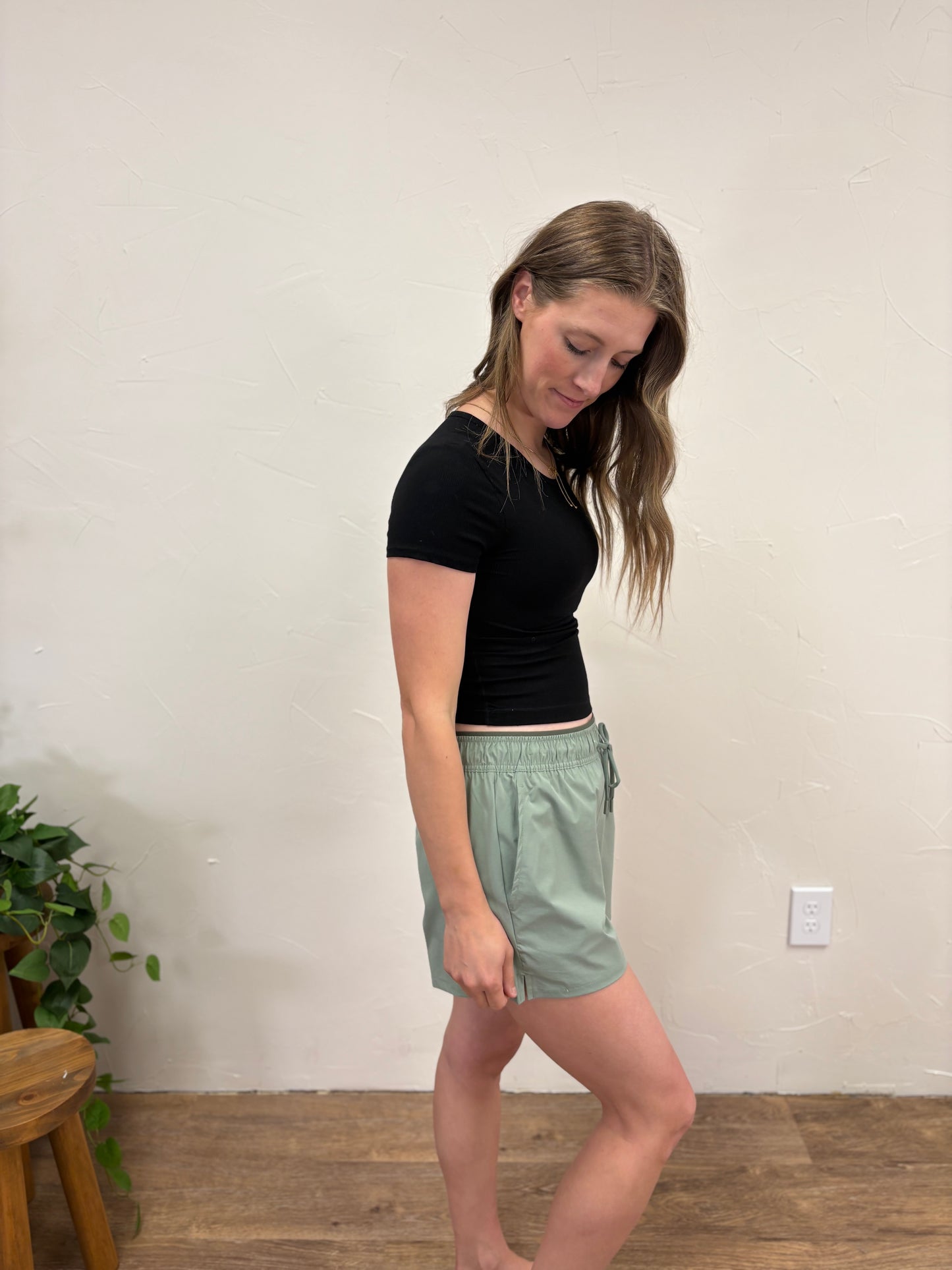 Rib Short Sleeve Top With Inner Bra